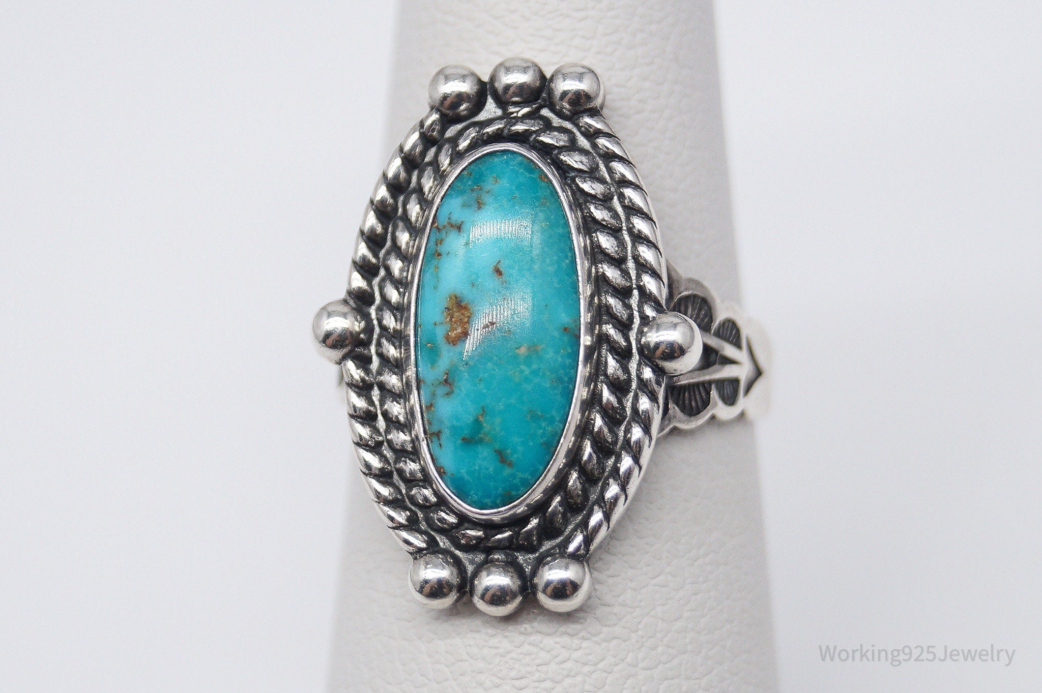 Vintage Handmade Native American Turquoise Sterling Silver Ring - Size 5.75
