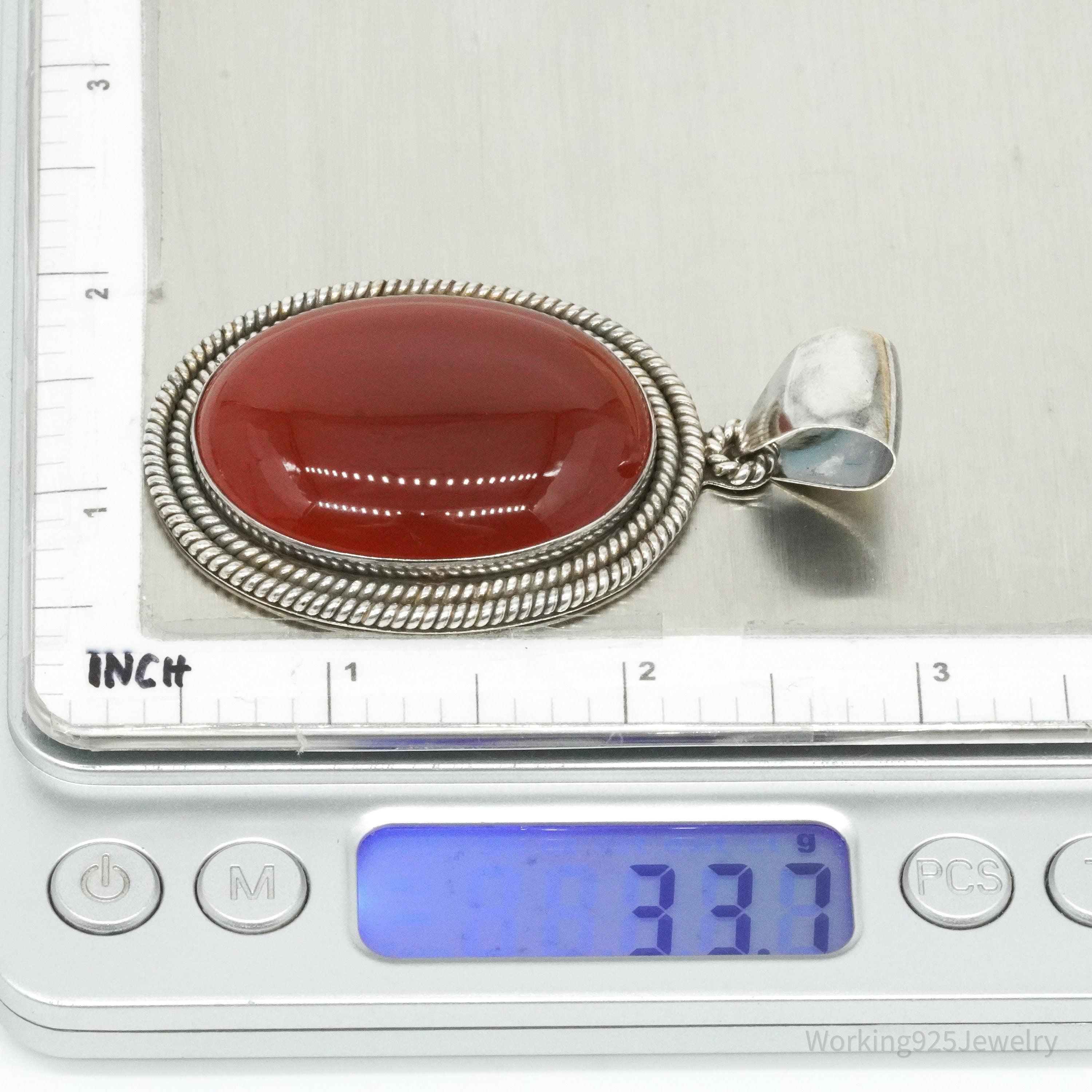 Vintage Designer BA Suarti Large Carnelian Sterling Silver Necklace Pendant