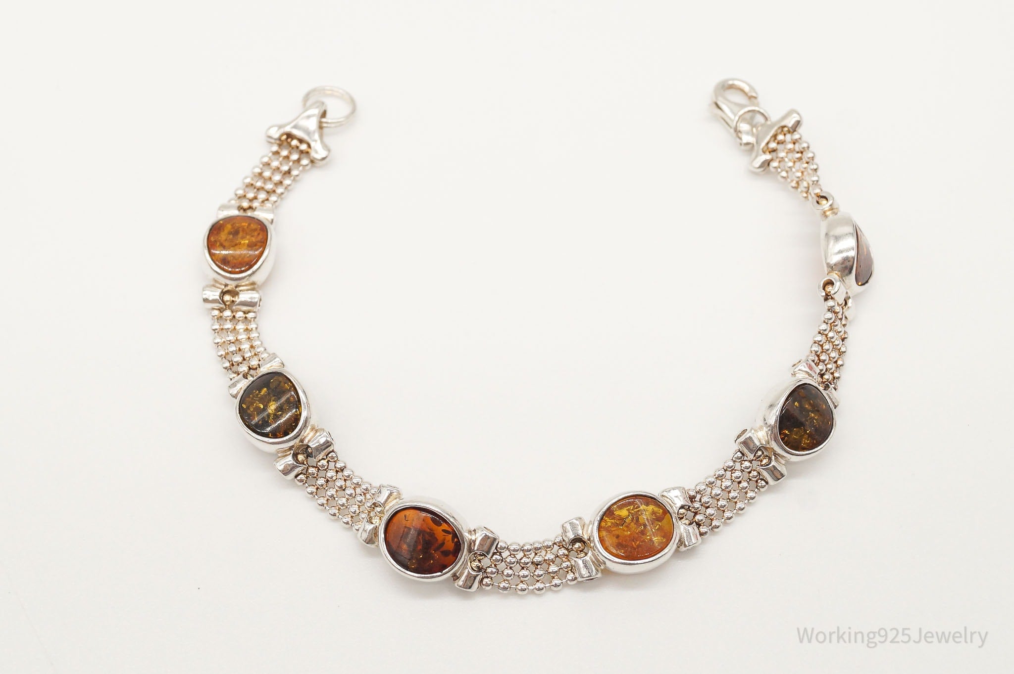 Vintage Multi Amber Modernist Sterling Silver Bracelet