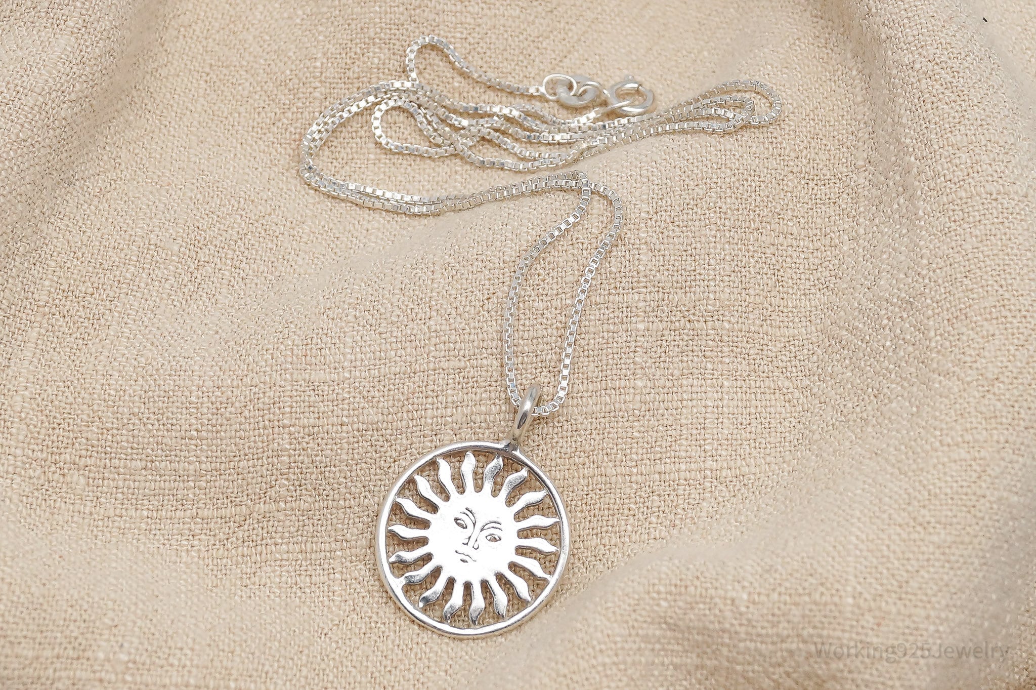 Vintage Sun Face Sterling Silver Necklace 16"