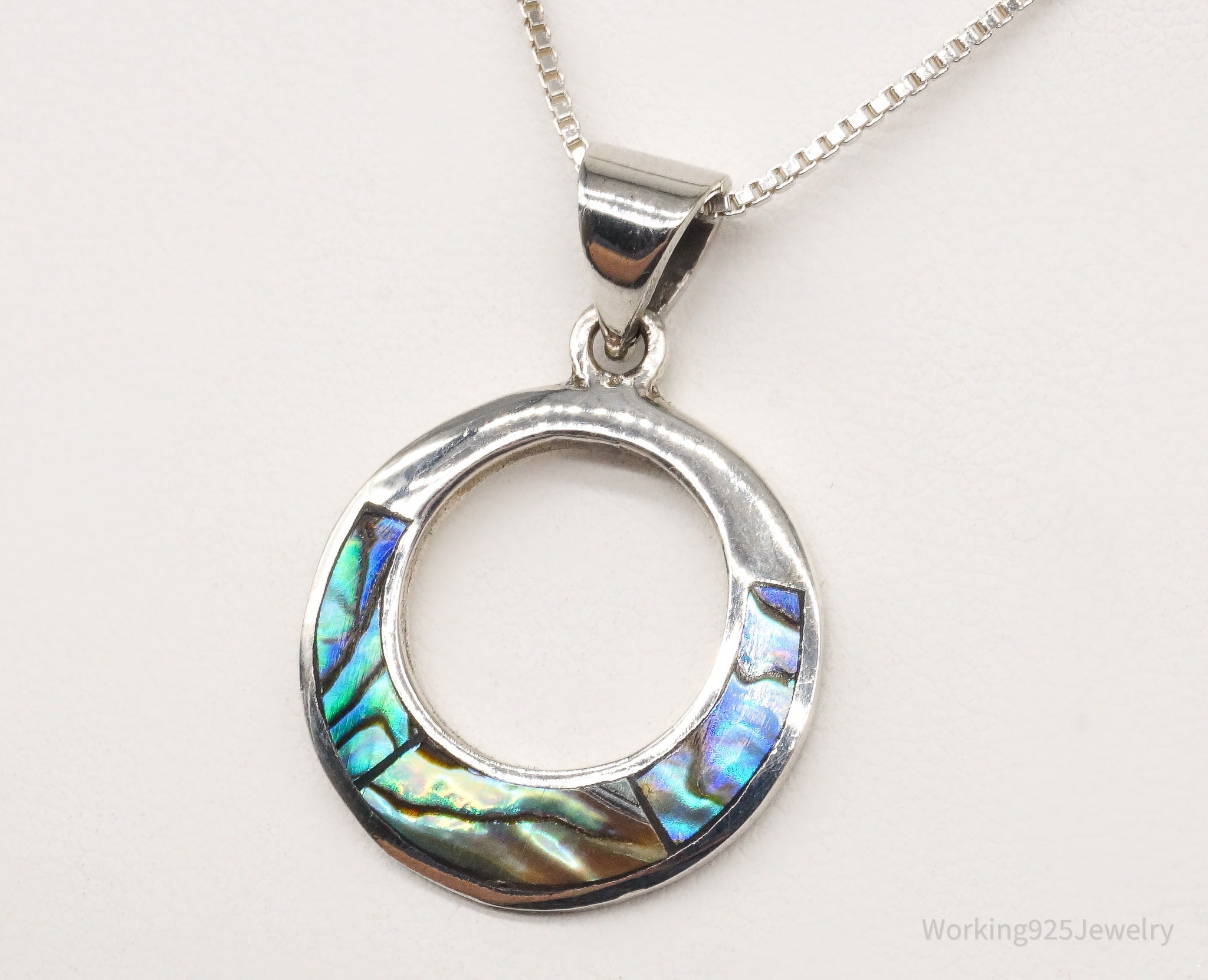 Vintage Paua Abalone Shell Sterling Silver Necklace