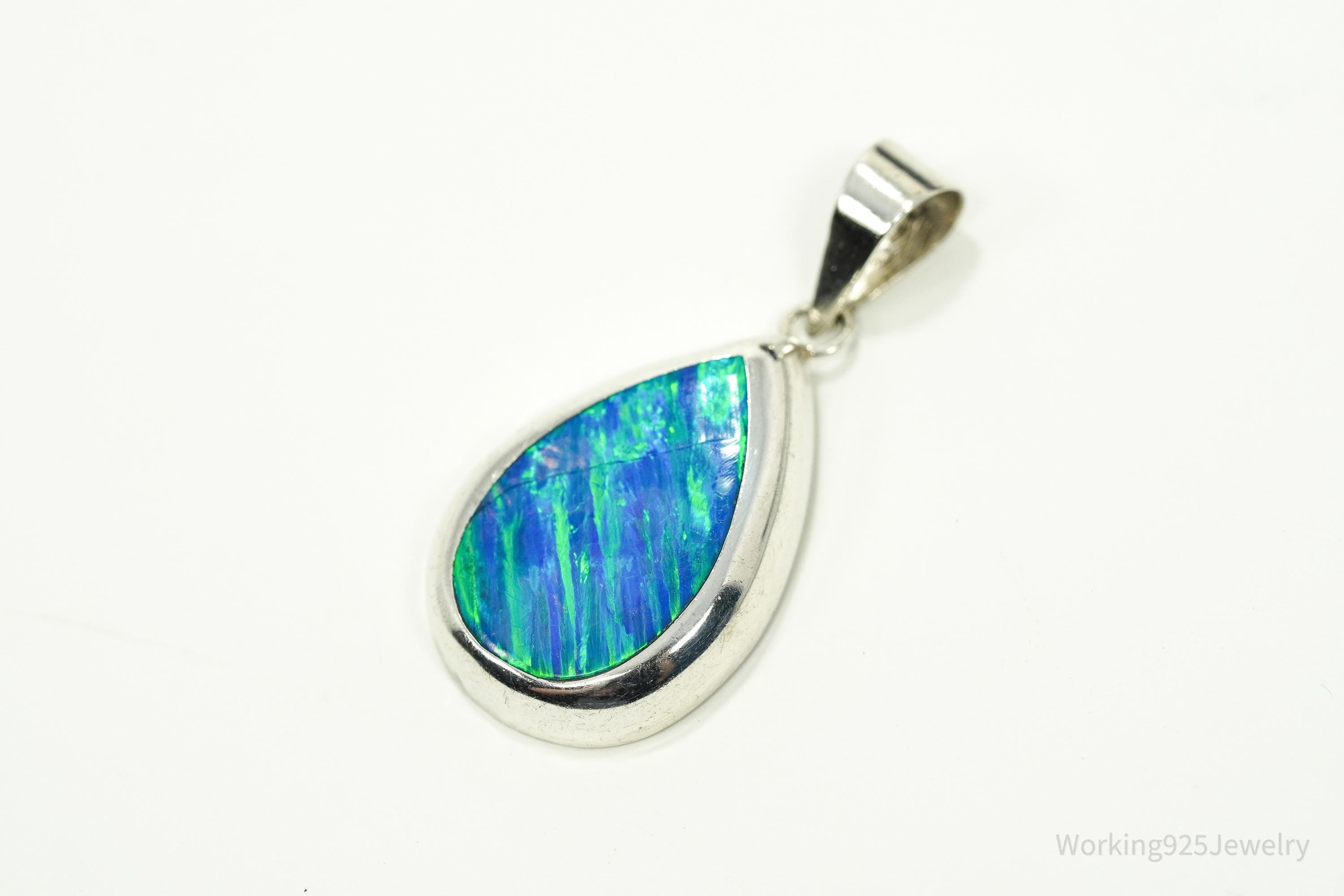 Vintage Opal Inlay Mexico 950 Silver Pendant