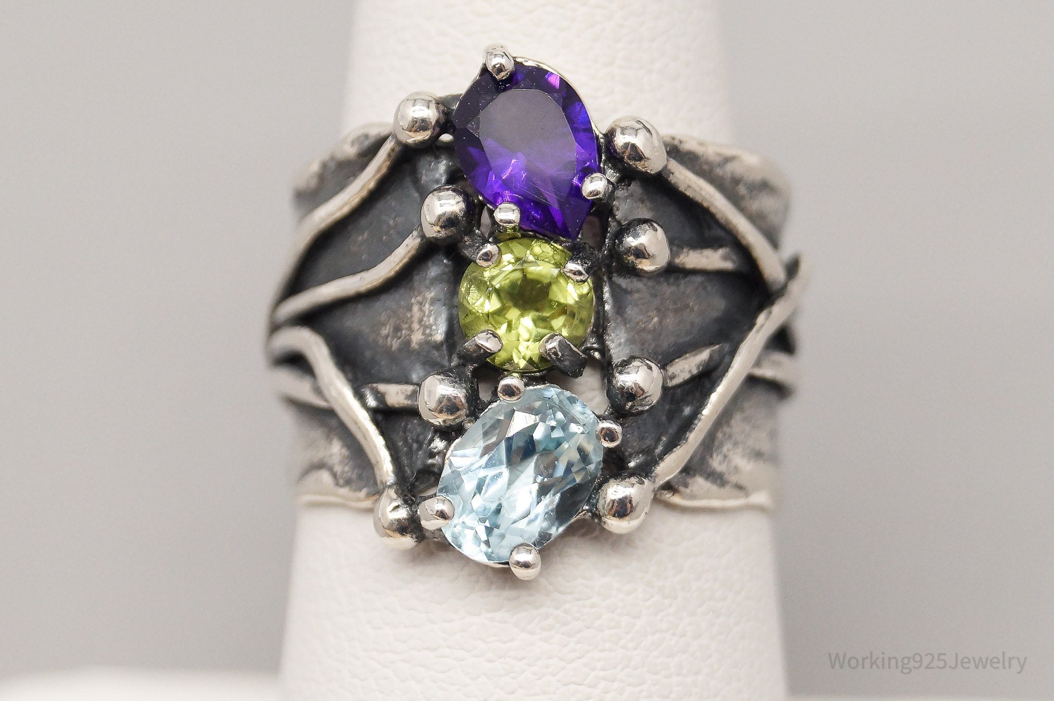 Vintage Paz PZ Amethyst Peridot Blue Topaz Sterling Silver Ring - Size 7.25