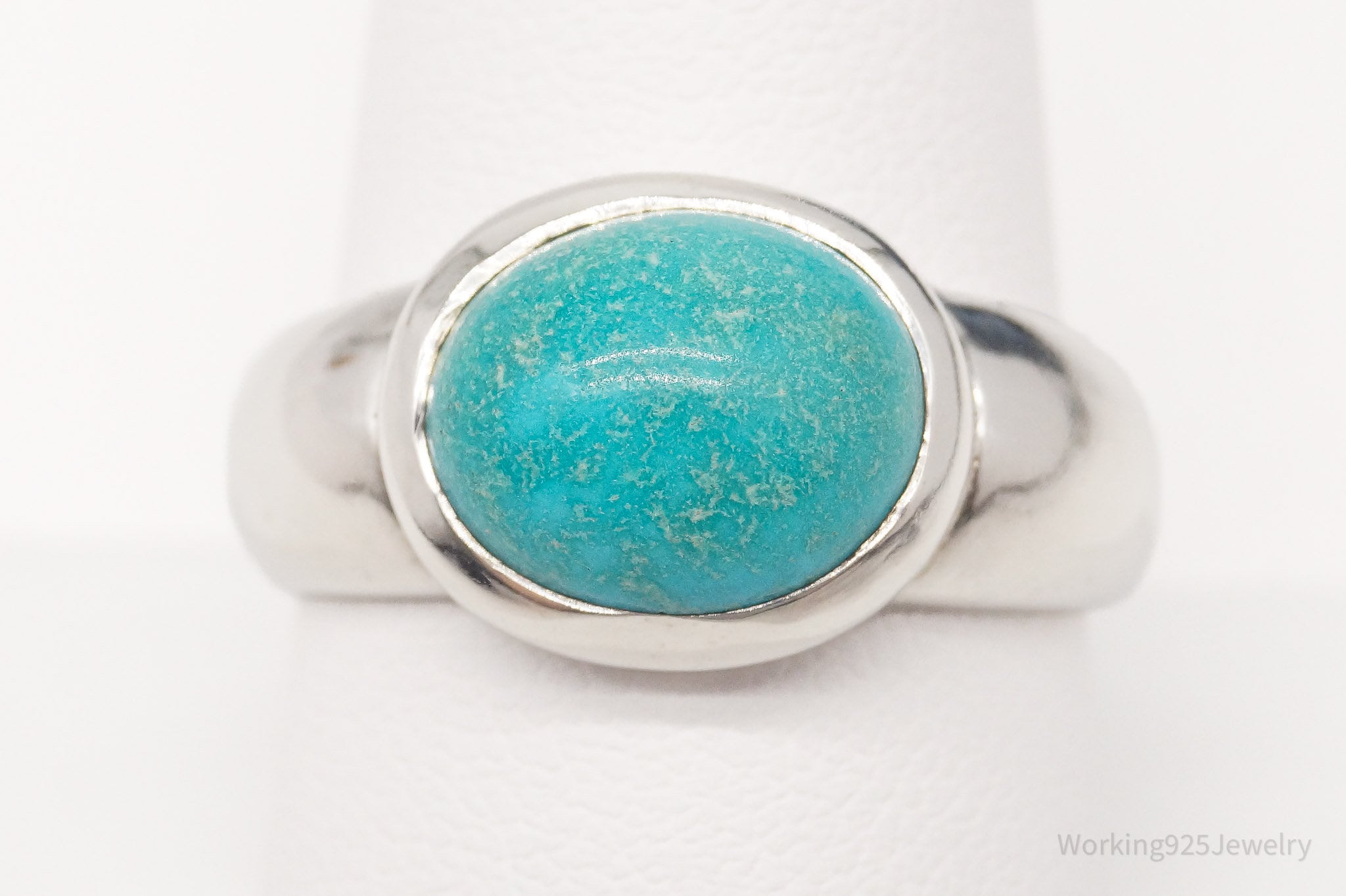 Vintage CNA Aqua Stone Sterling Silver Ring - Size 9.5