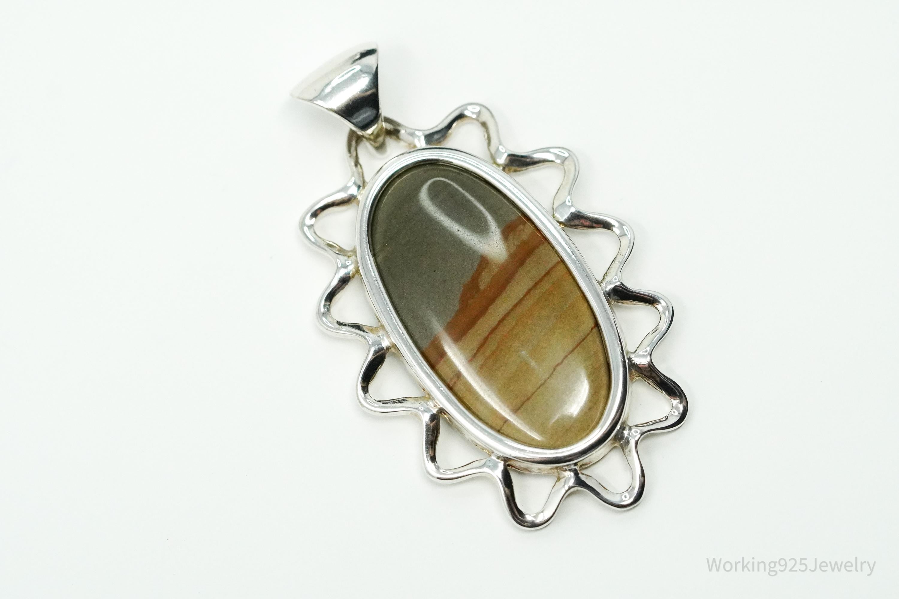 Vintage Picture Jasper Sterling Silver Necklace Pendant