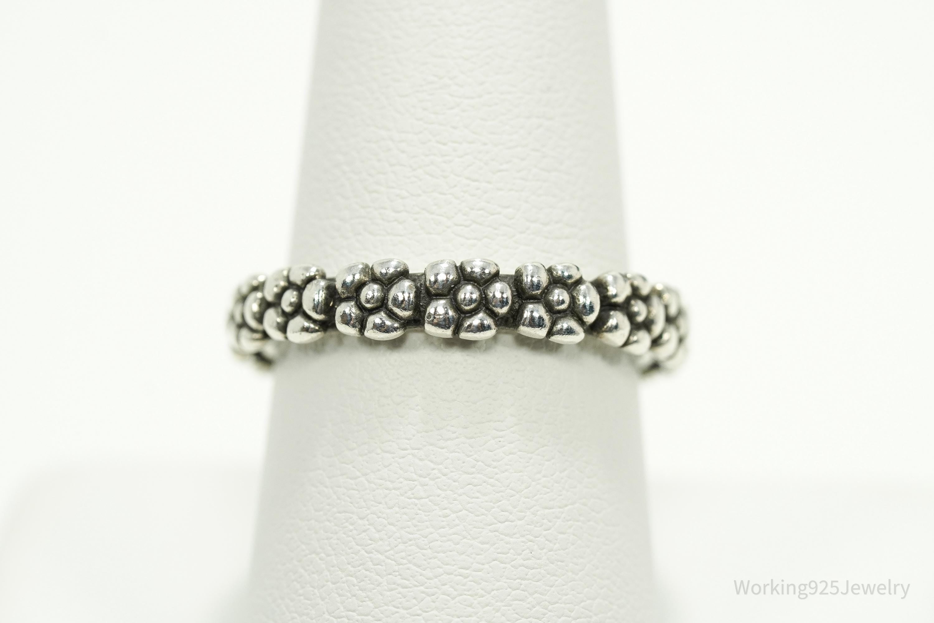 Vintage Flowers Pattern Sterling Silver Band Ring - Size 8.75