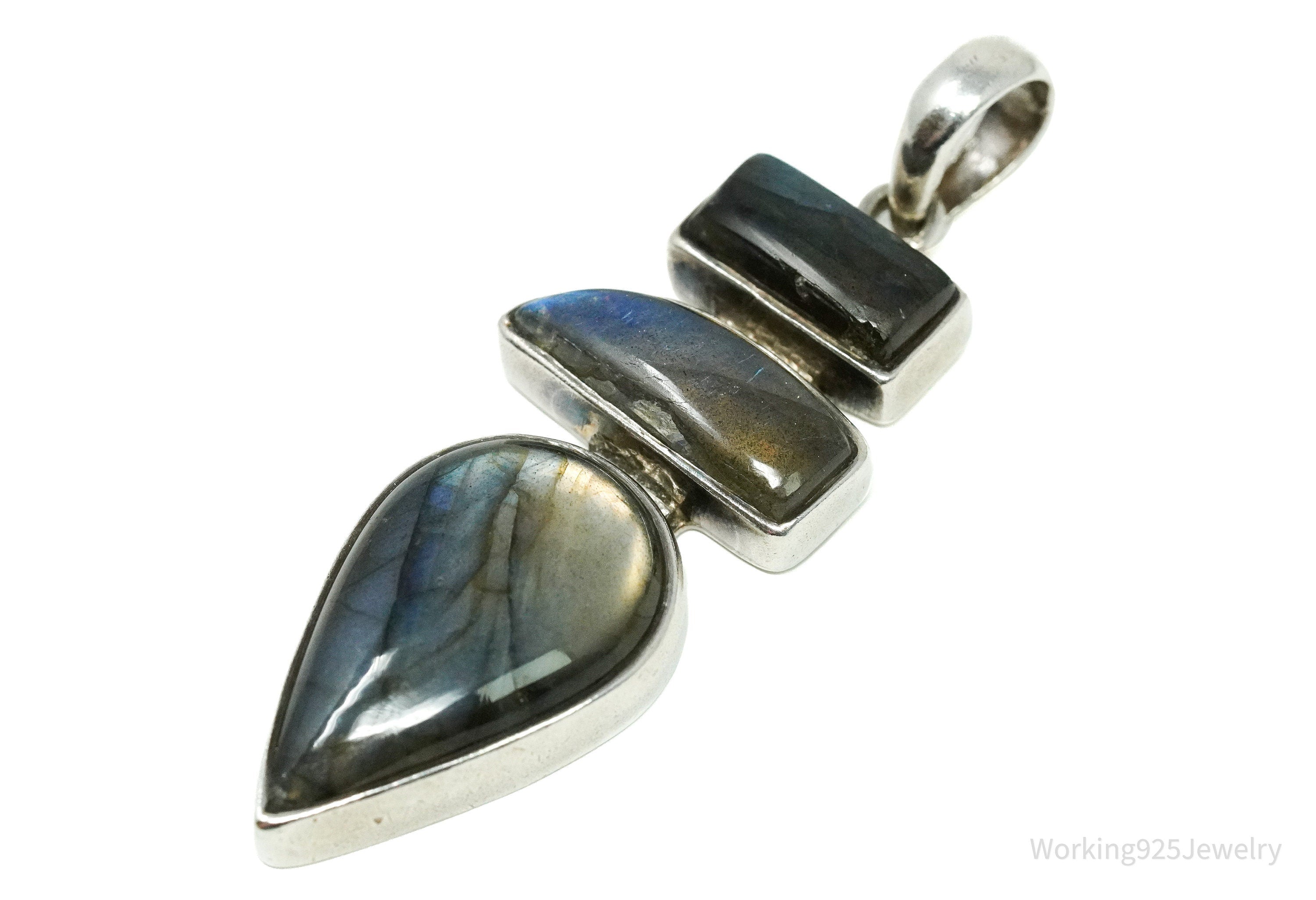 Vintage Large Labradorite Sterling Silver Necklace Pendant