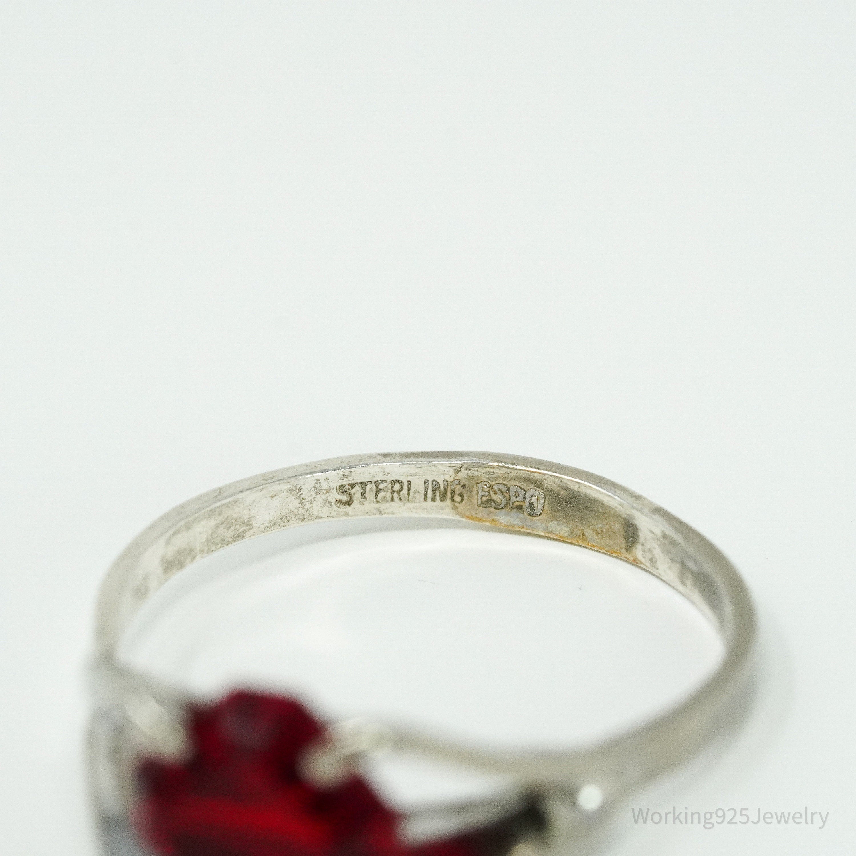 Vintage Antique Espo Red Art Glass Sterling Silver Ring Size 6