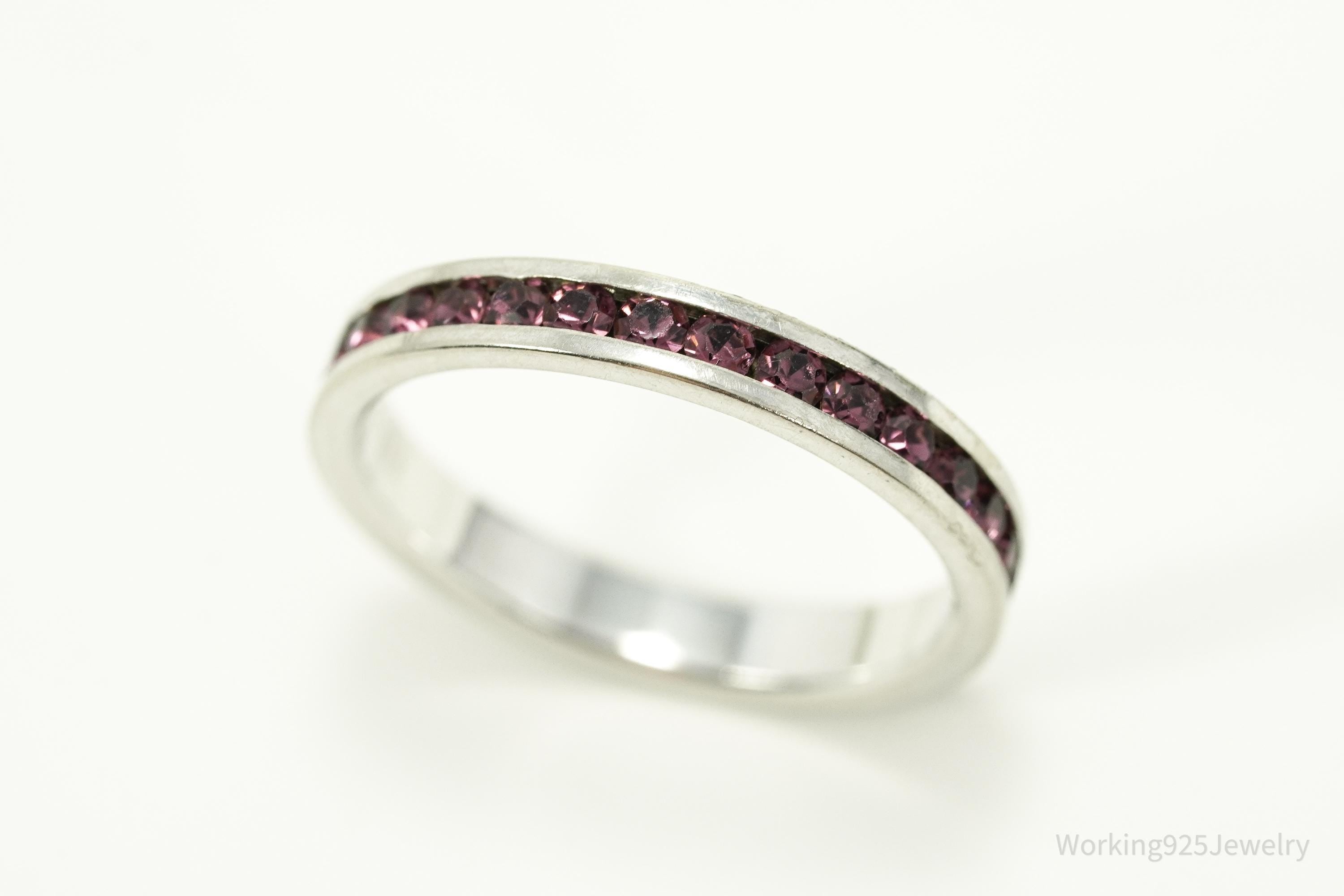 Vintage Crystal Sterling Silver Band Ring - Size 7