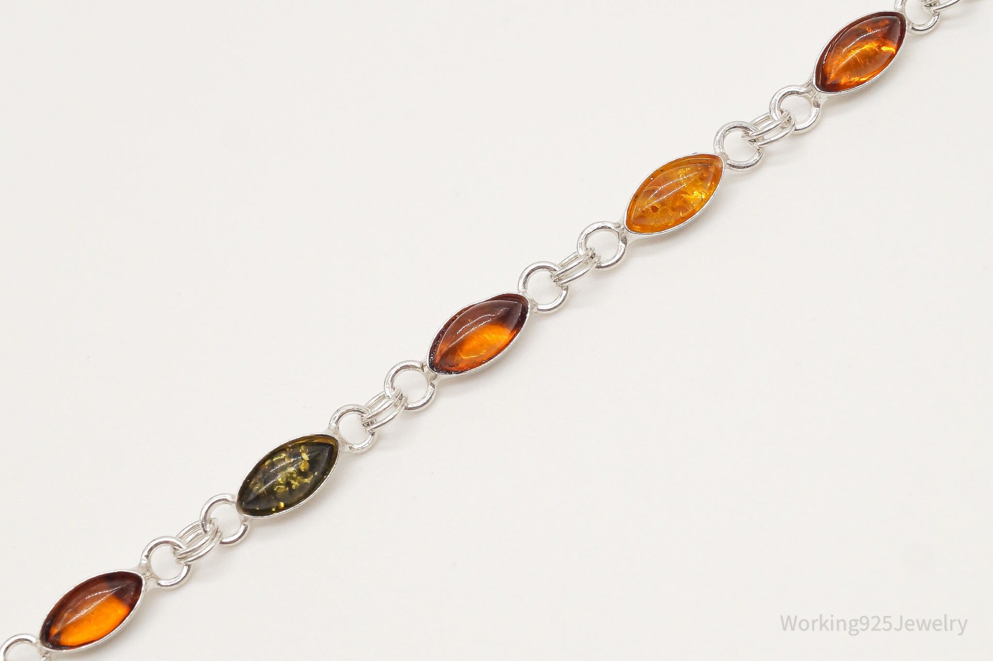 Vintage Multi Amber Modernist Sterling Silver Bracelet