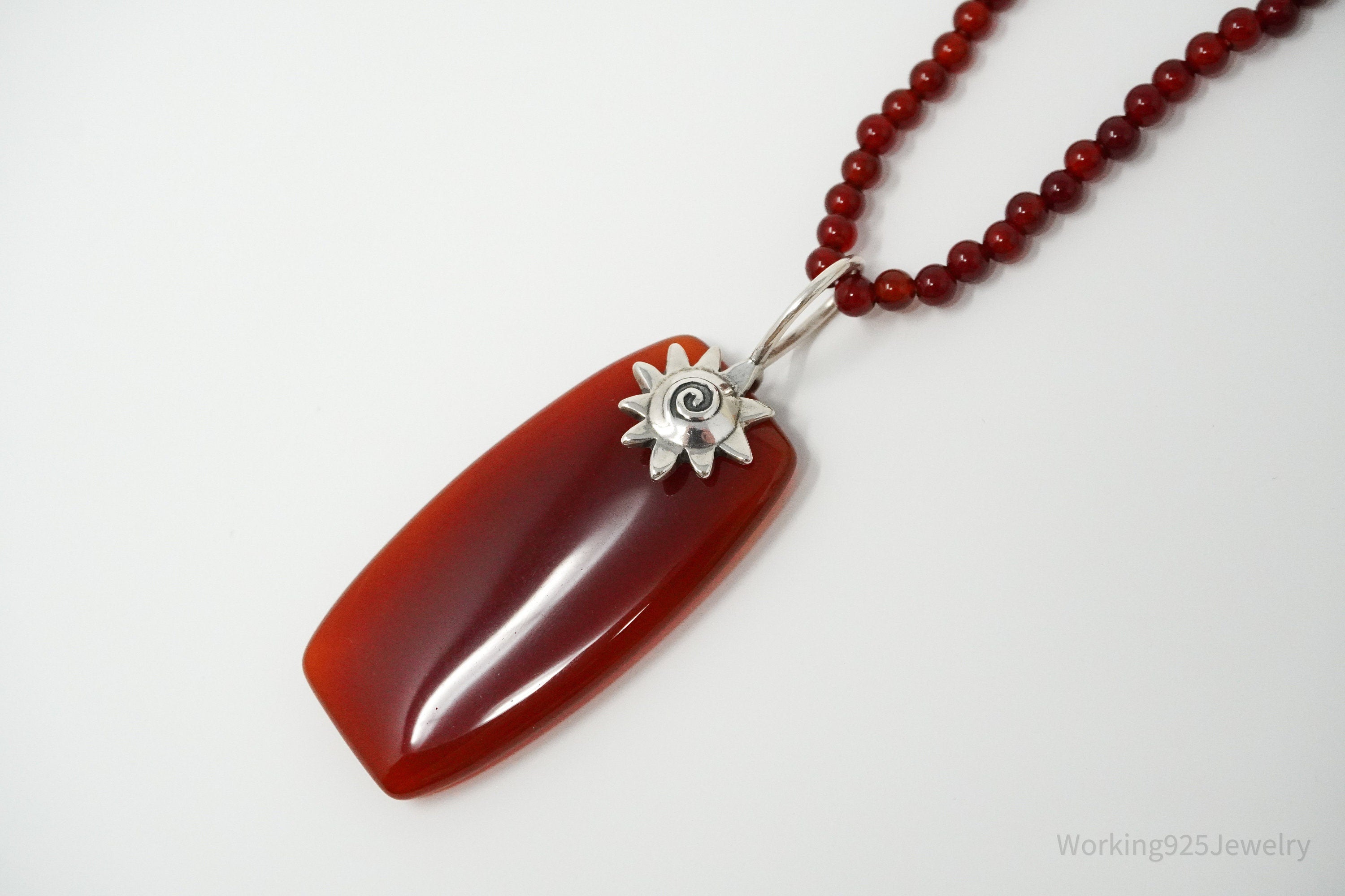 Vintage Carnelian Sterling Silver Necklace 36"