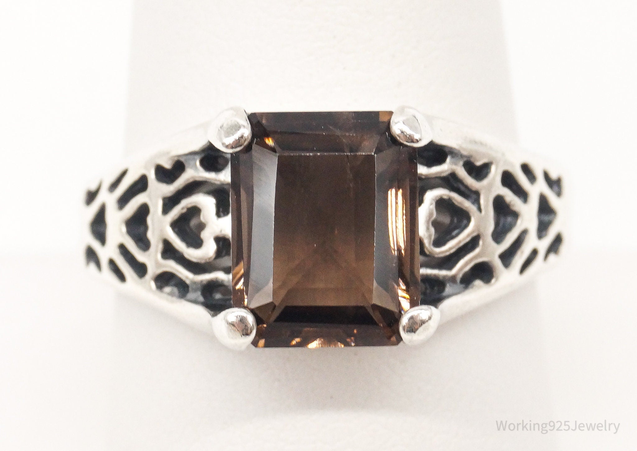 Vintage Smoky Topaz Sterling Silver Ring - Size 8.75