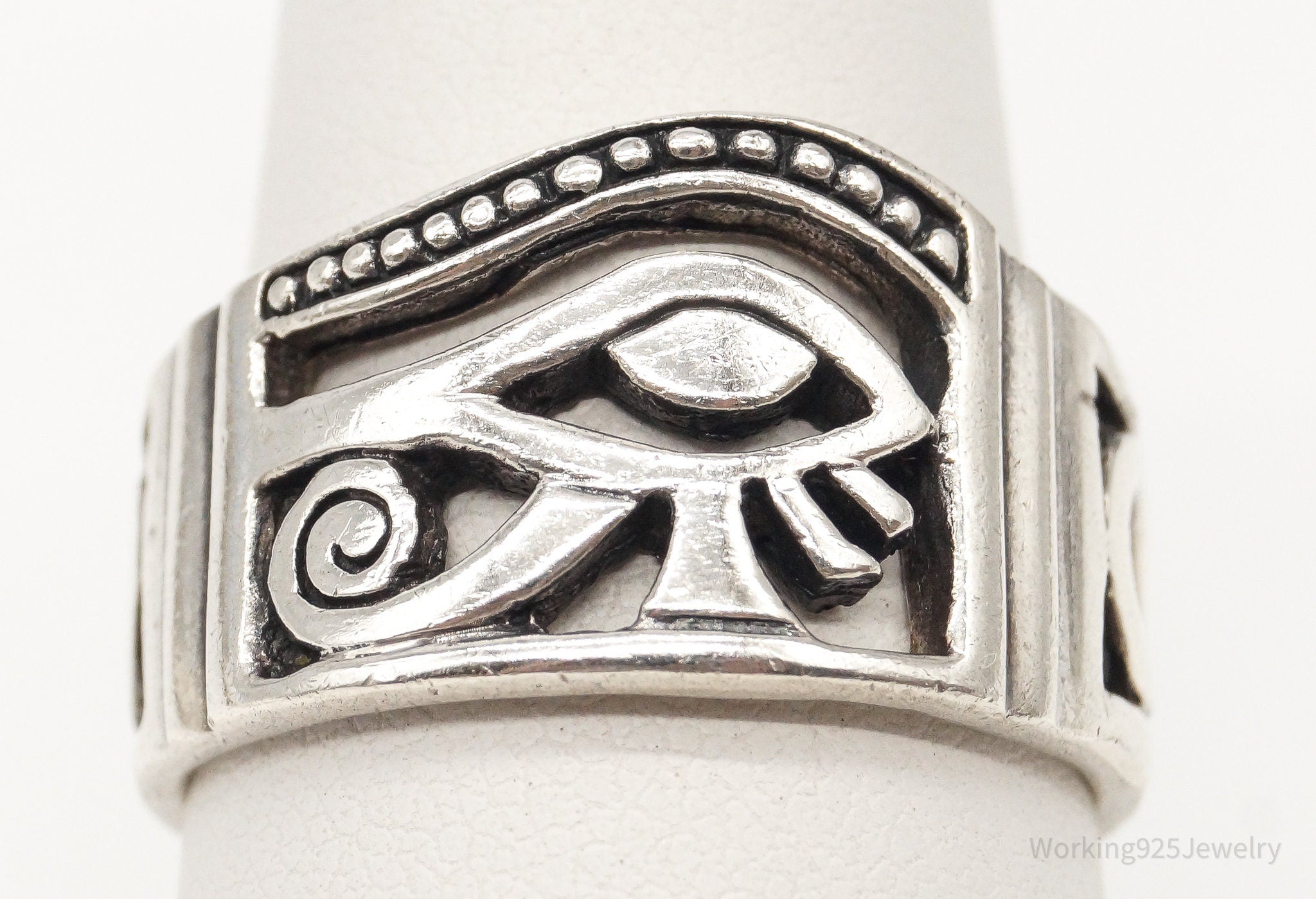 Vintage Eye of Horus Sterling Silver Band Ring - Size 8.75