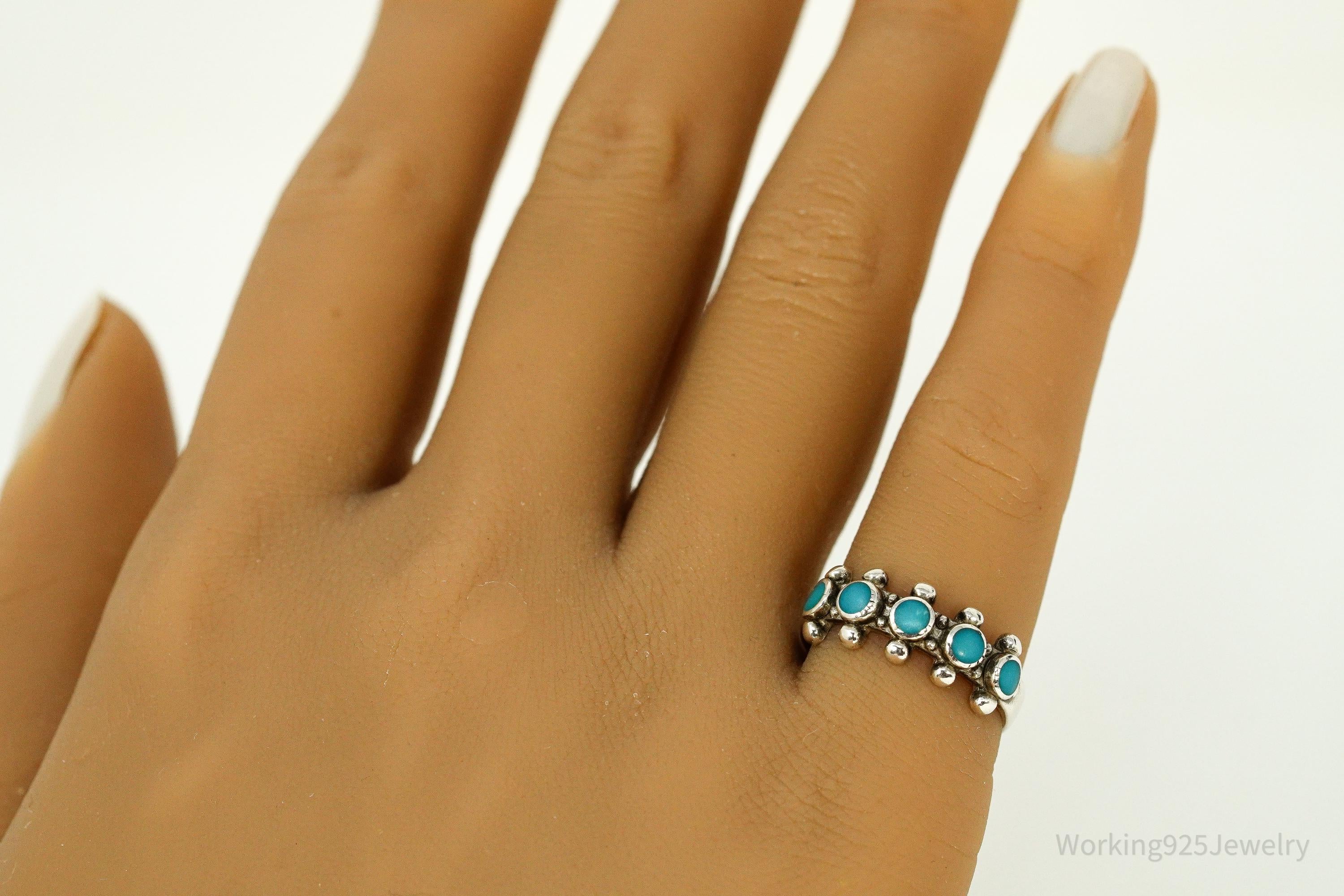 Vintage Handmade Native American Turquoise Sterling Silver Ring - Size 6.5