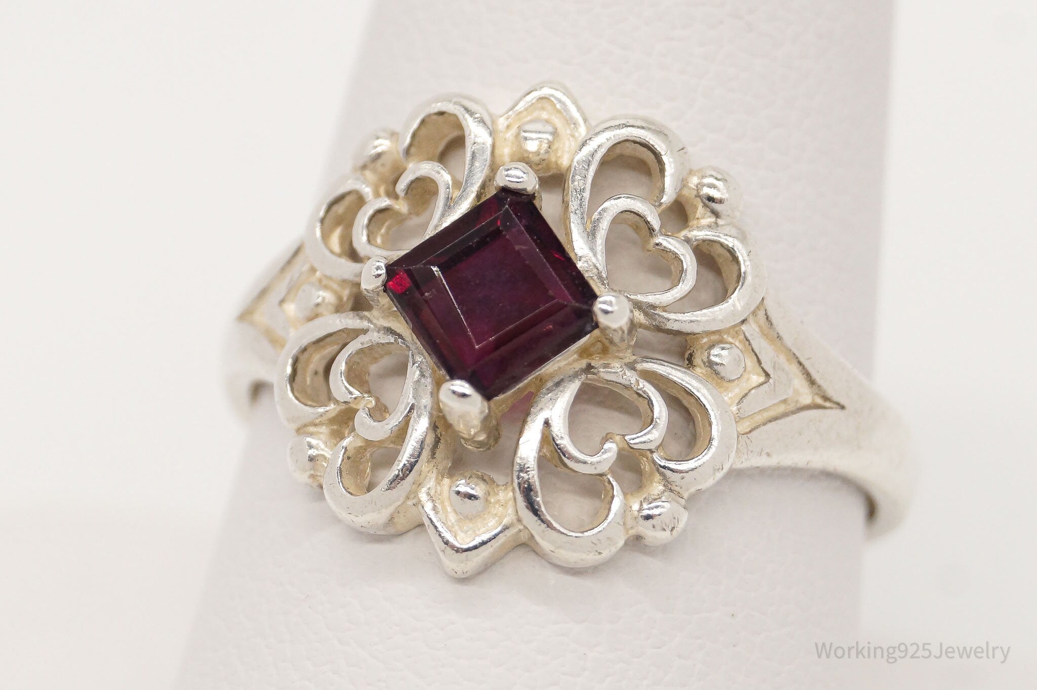 Vintage NV Rhodolite Garnet Sterling Silver Ring - Size 10