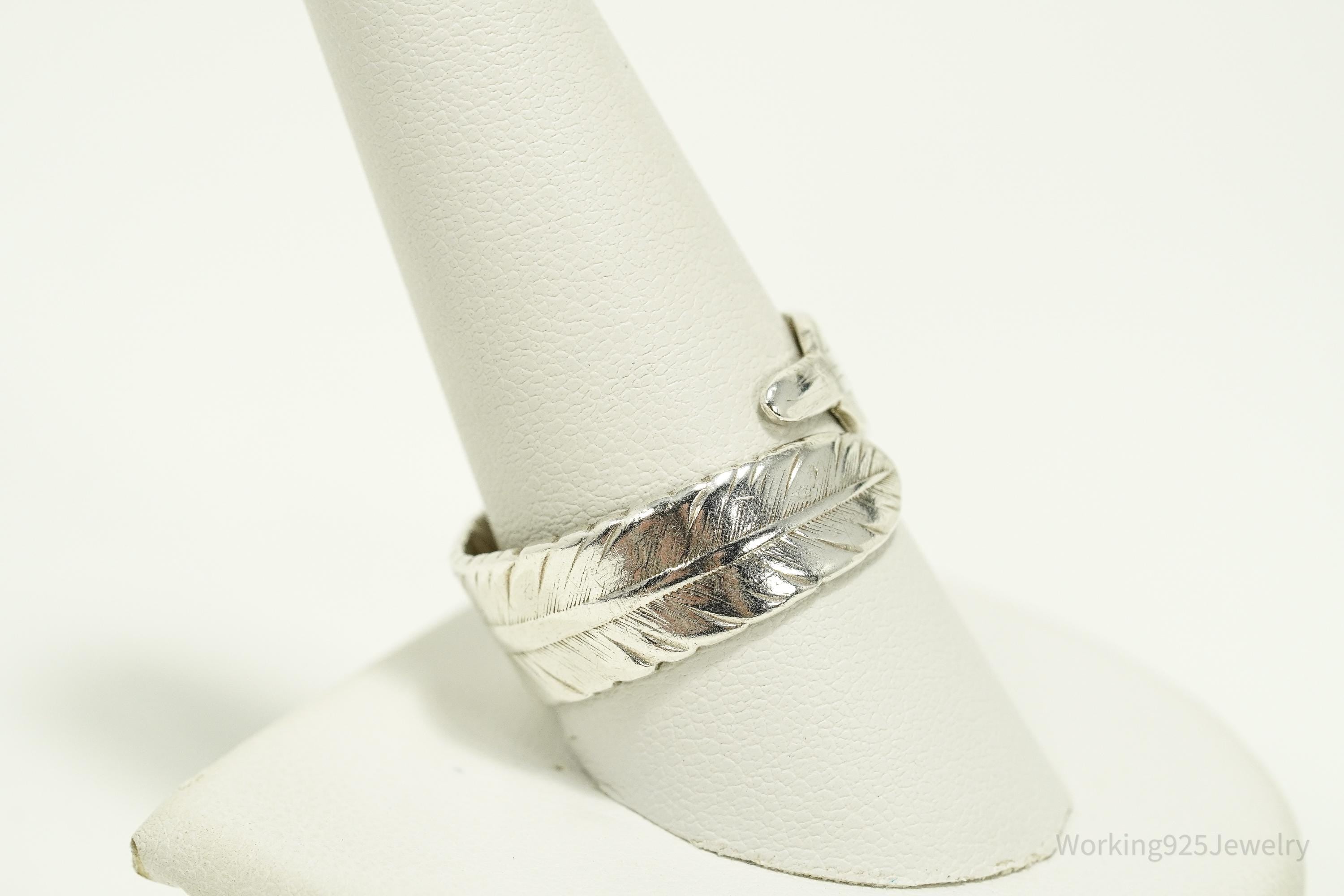 Vintage Feather Wrap Sterling Silver Ring - Size 10.5