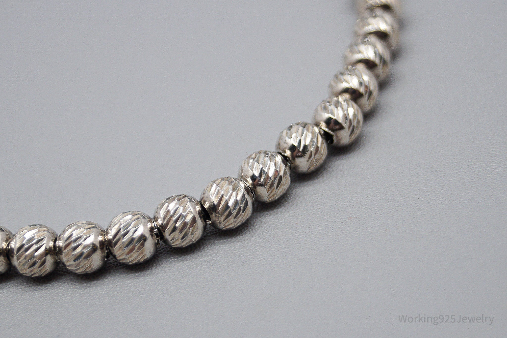 Vintage Textured Ball Beaded Chains Link Sterling Silver Bracelet - 7 3/8"