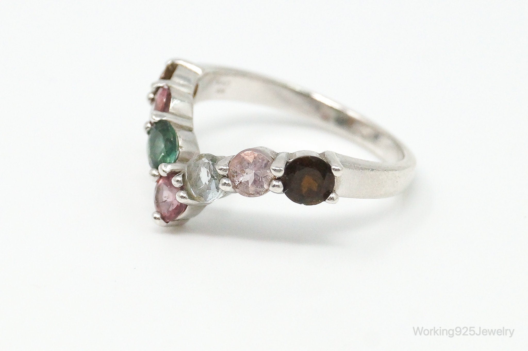 Vintage Multi Gemstone Sterling Silver Ring - Size 8