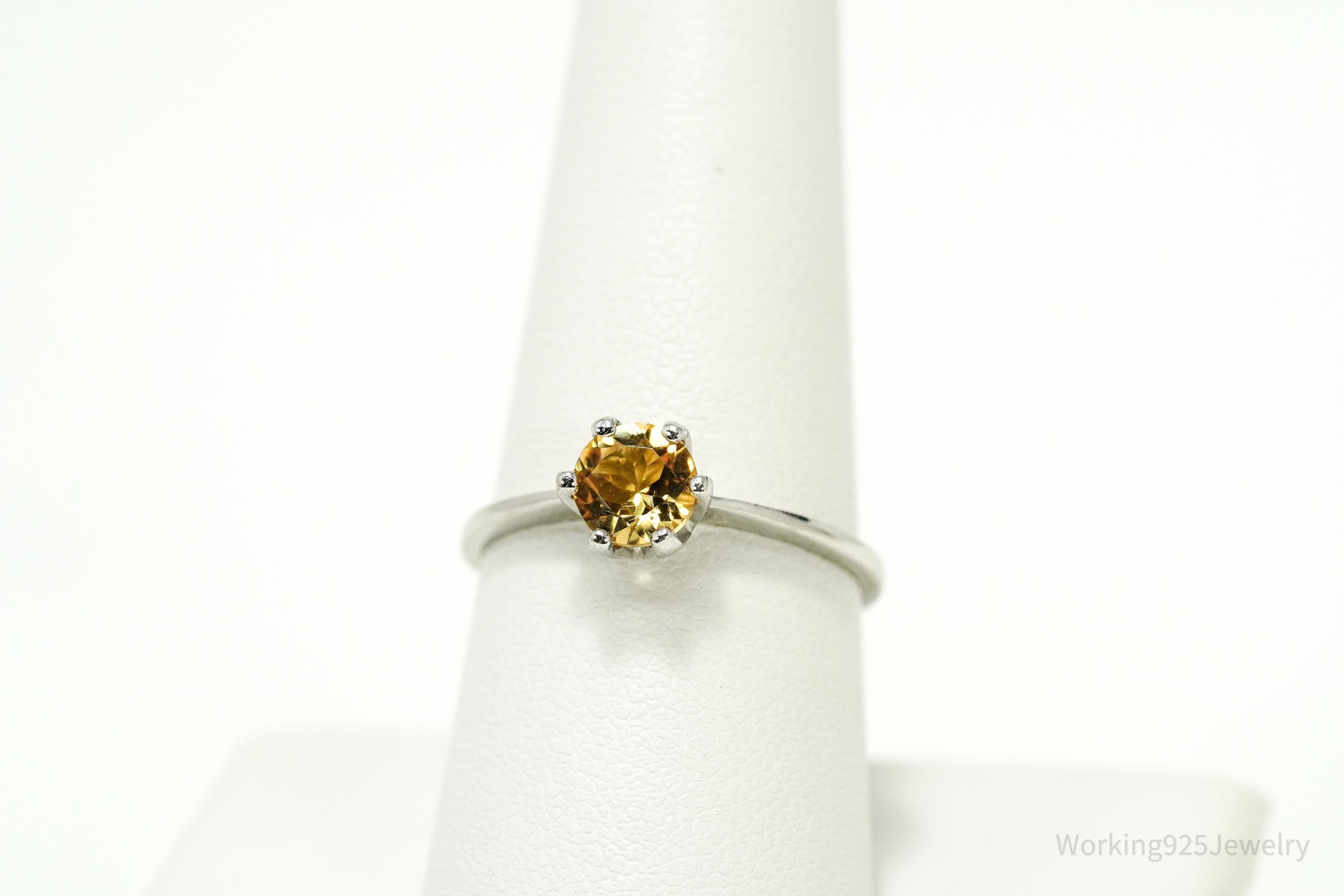 Vintage RJ Citrine Gemstone Sterling Silver Ring - Size 8.25