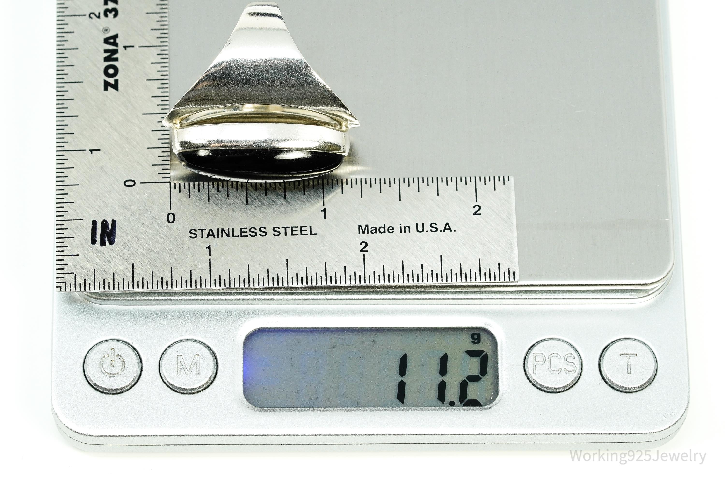 Vintage Black Onyx Modernist Style Sterling Silver Ring - Size 9.25