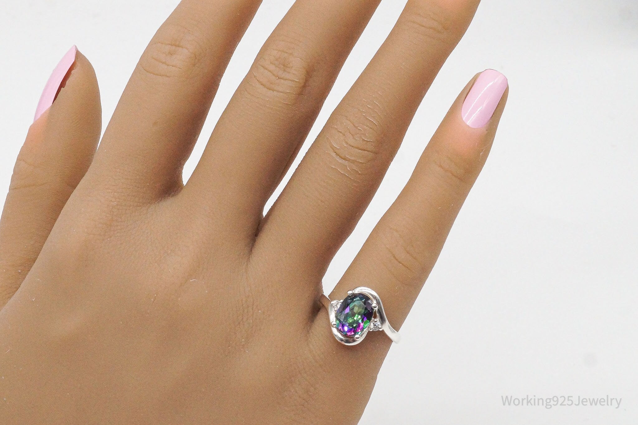 Vintage Mystic Topaz Cubic Zirconia Sterling Silver Ring - Size 6