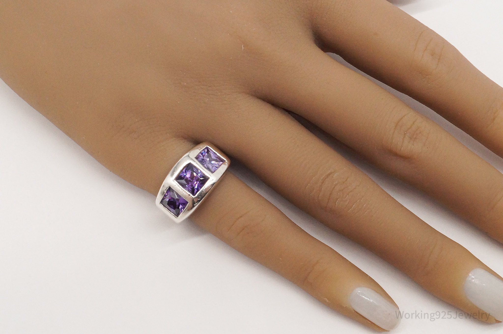 Vintage Purple Cubic Zirconia Sterling Silver Ring - Size 6