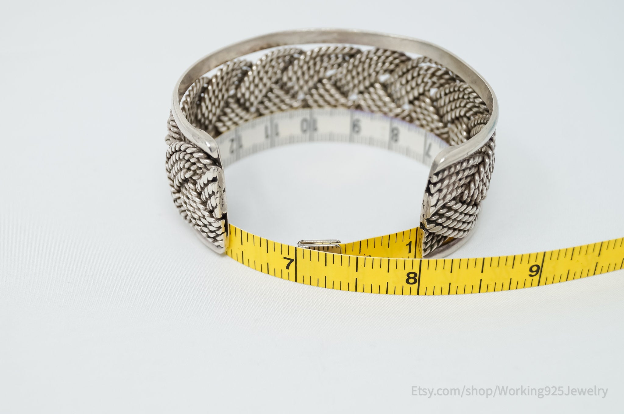 Vintage Taxco Mexico Handmade Rope Weave Braid Sterling Silver Bracelet