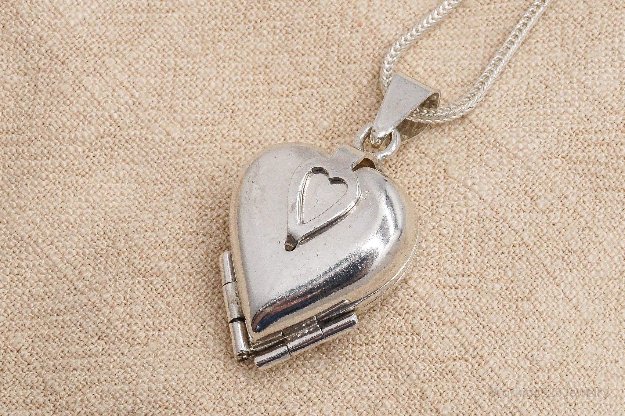 Vintage Large 4 Picture Heart Locket Sterling Silver Necklace 20"