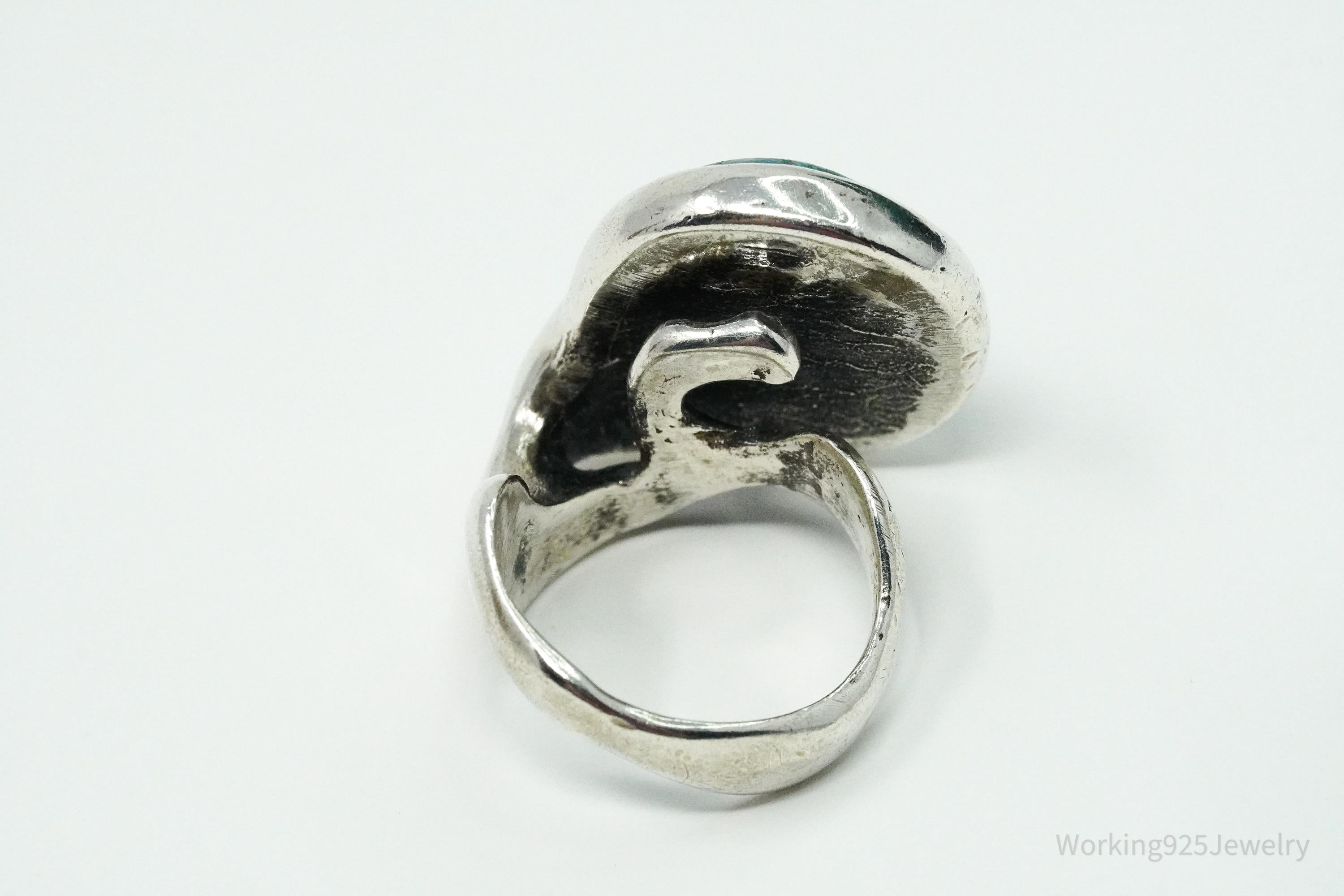 Vintage Azurite Malachite Modernist Style Silver Ring - Size 6.5