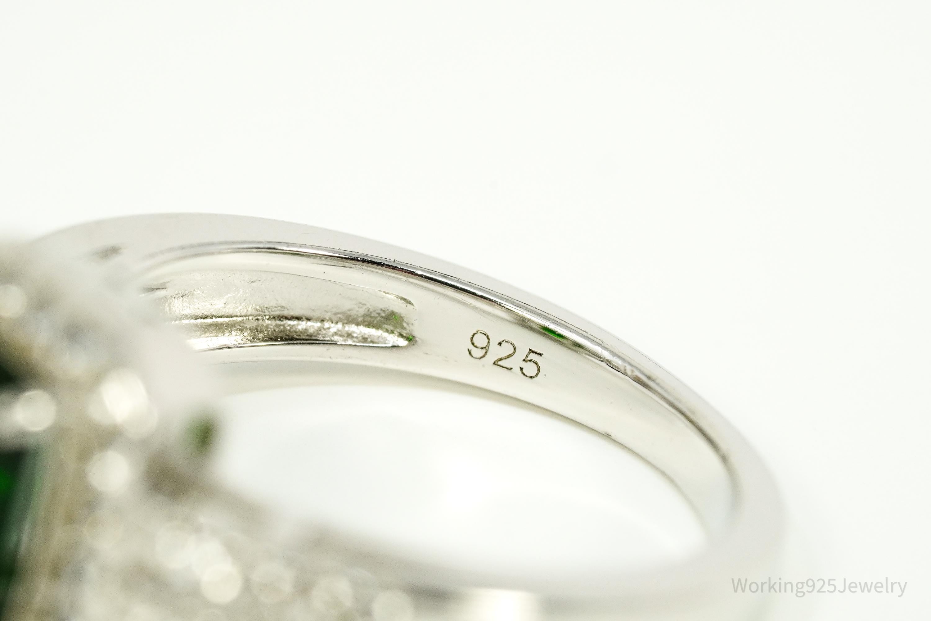 Vintage Emerald & White Topaz Sterling Silver Ring - Size 6