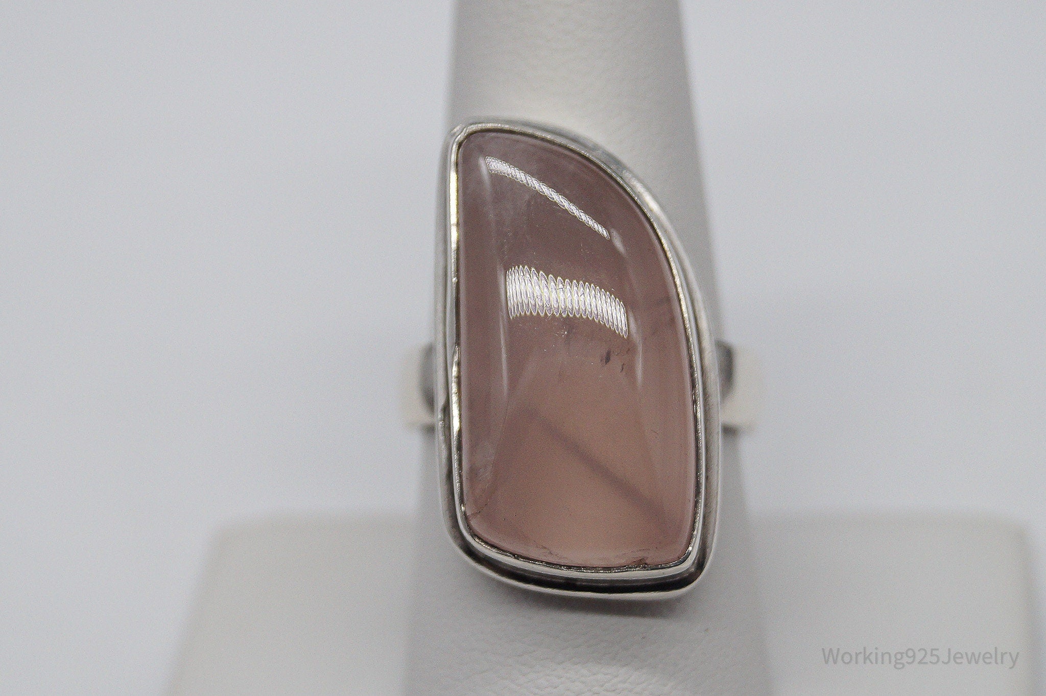 Vintage Large Pink Chalcedony Sterling Silver Ring - Size 8.75