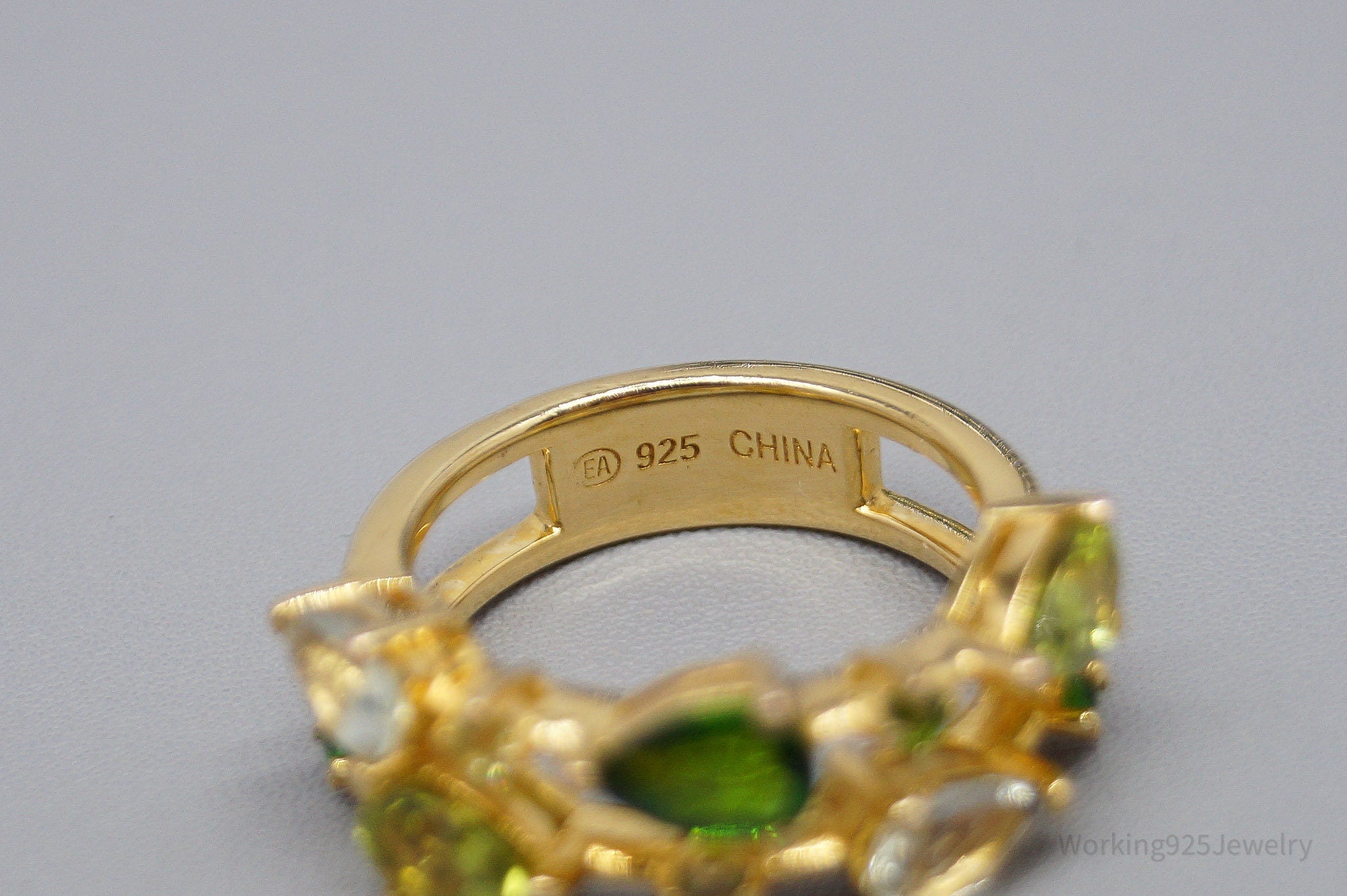 QVC EA Multi Gemstone 14K Yellow Gold Plated Sterling Silver Ring - Size 5