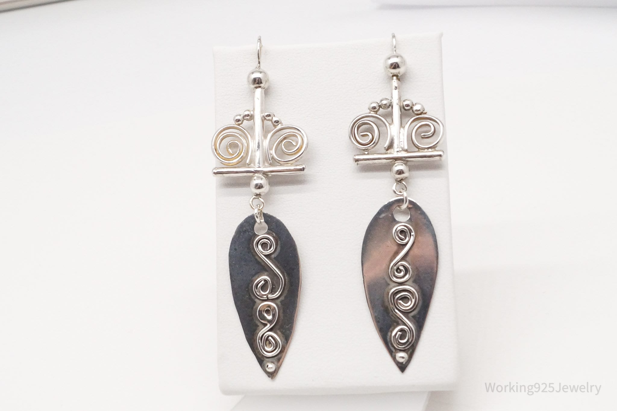 Vintage Long Intricate Silver Earrings