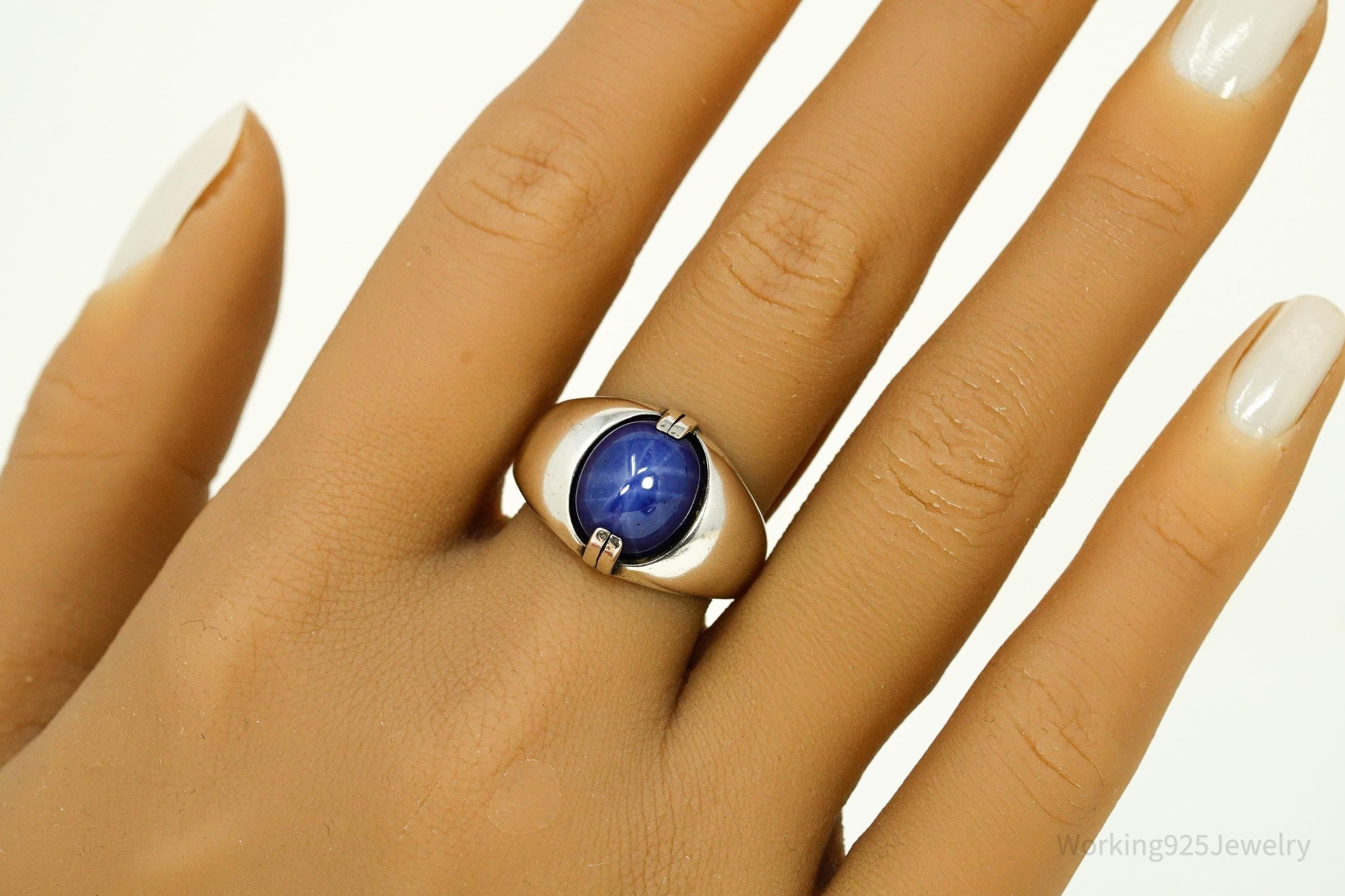 MCM Vintage Blue Star Sapphire Silver Ring - Size 10