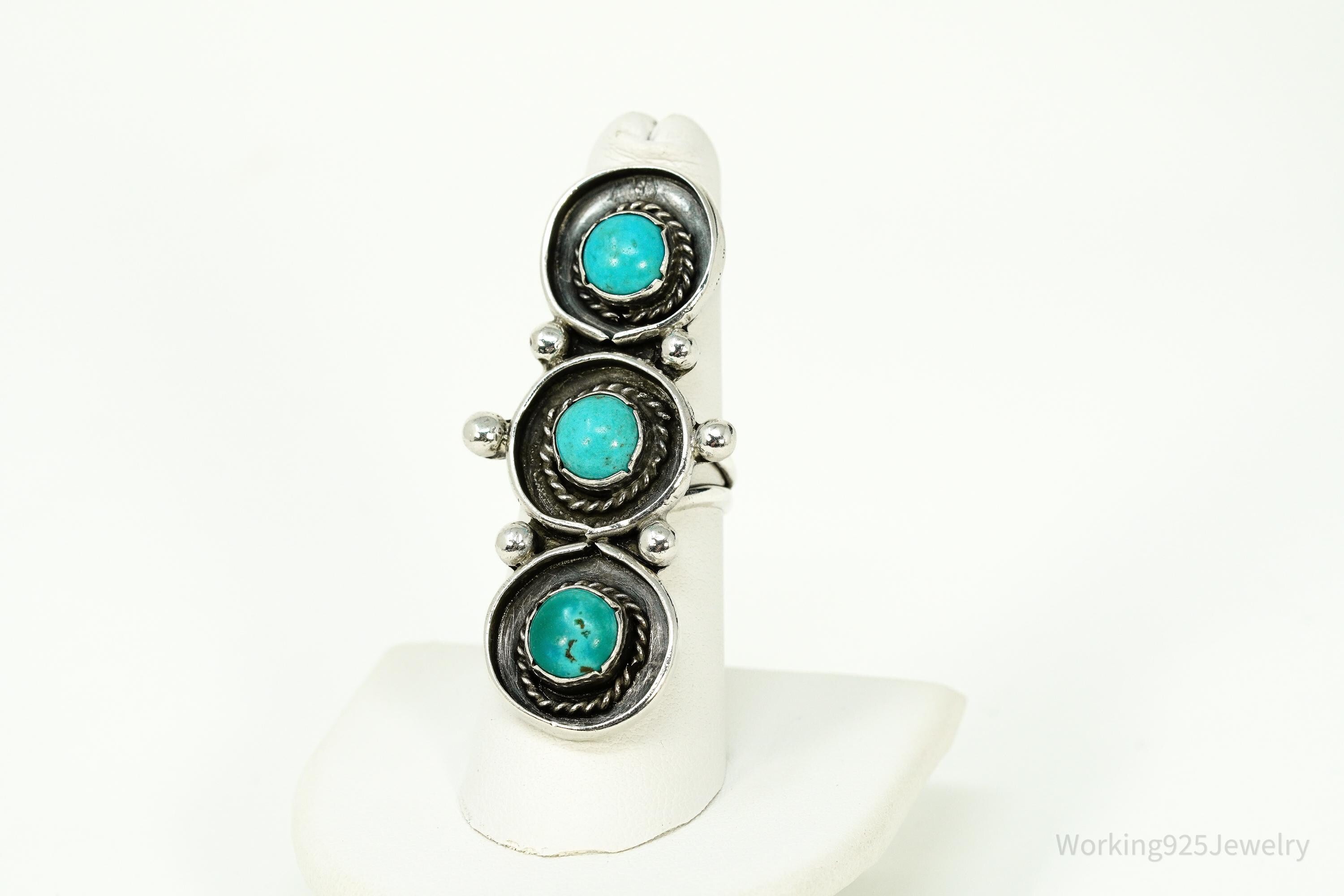 Vintage Handmade Native American Turquoise Silver Ring - Size 6.75