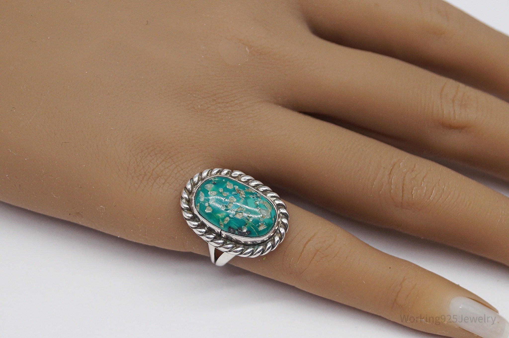 Vintage Native American Turquoise Unsigned Silver Ring - Size 6.25
