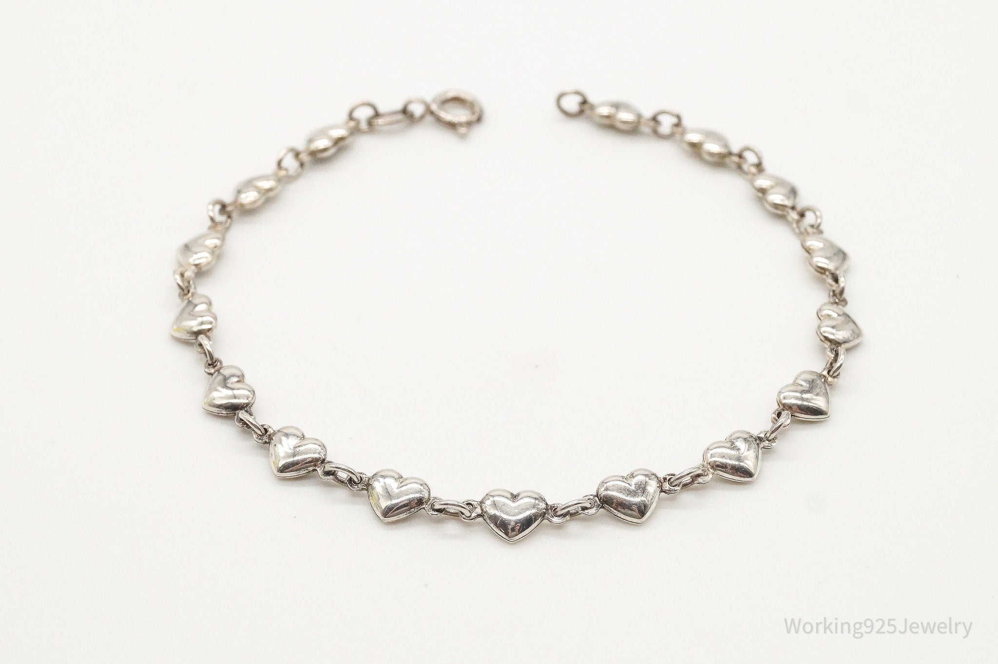 Vintage Puffy Hearts Sterling Silver Link Bracelet