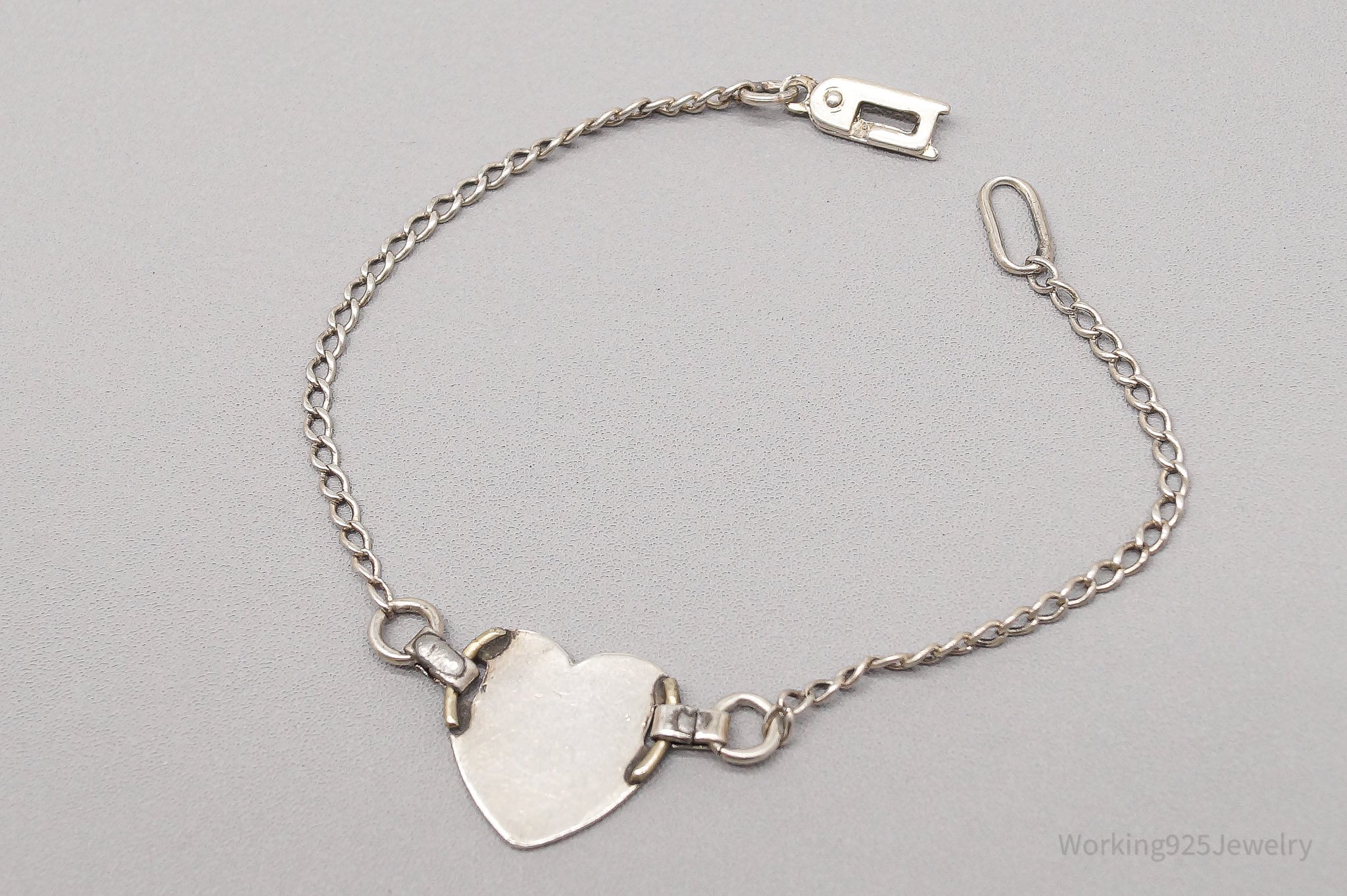 Antique "Judy" Name Etched Heart Silver Chain Bracelet - 6.5"