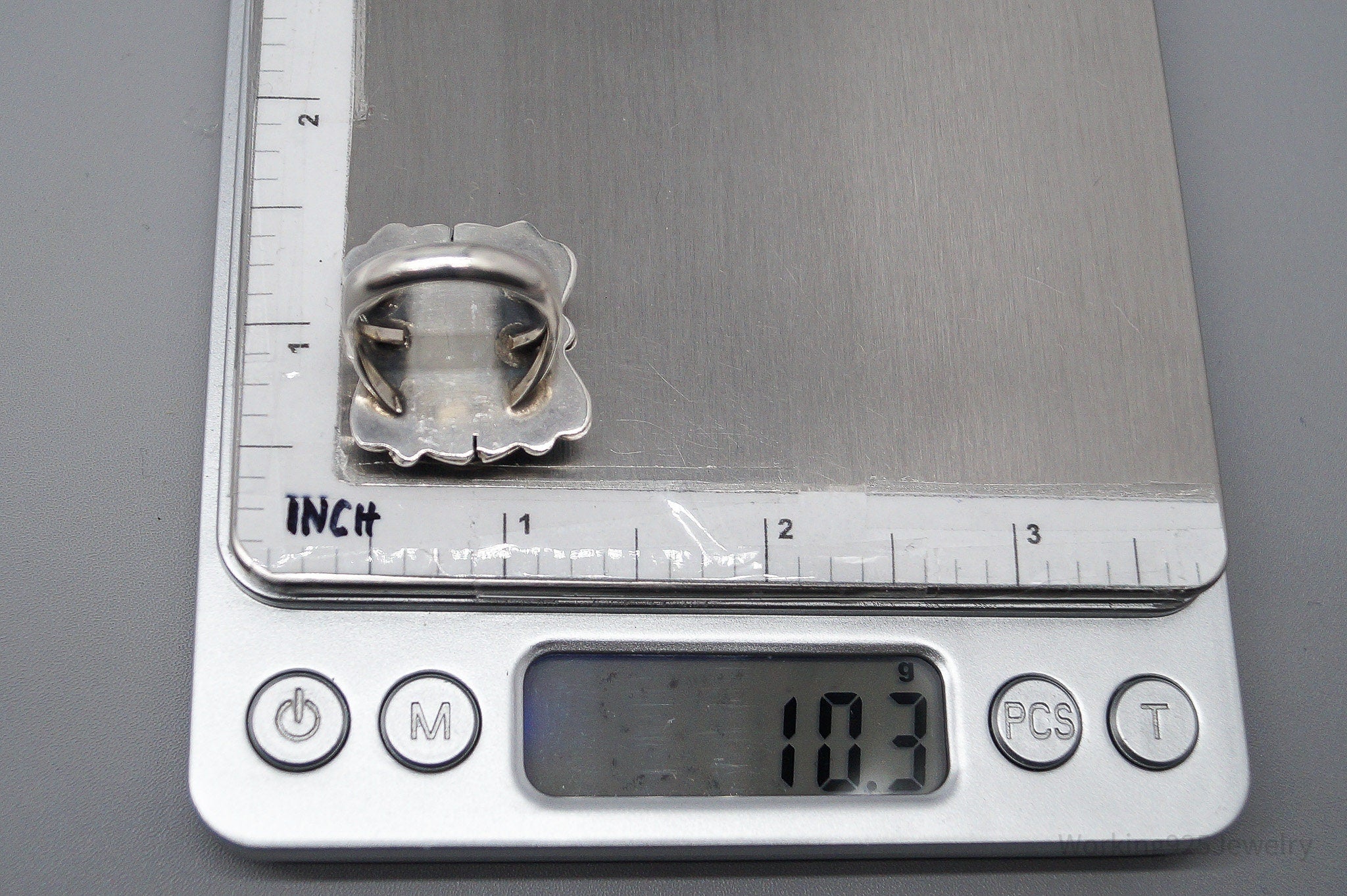 Vintage Handmade Native American Turquoise Unsigned Silver Ring - Size 6.75