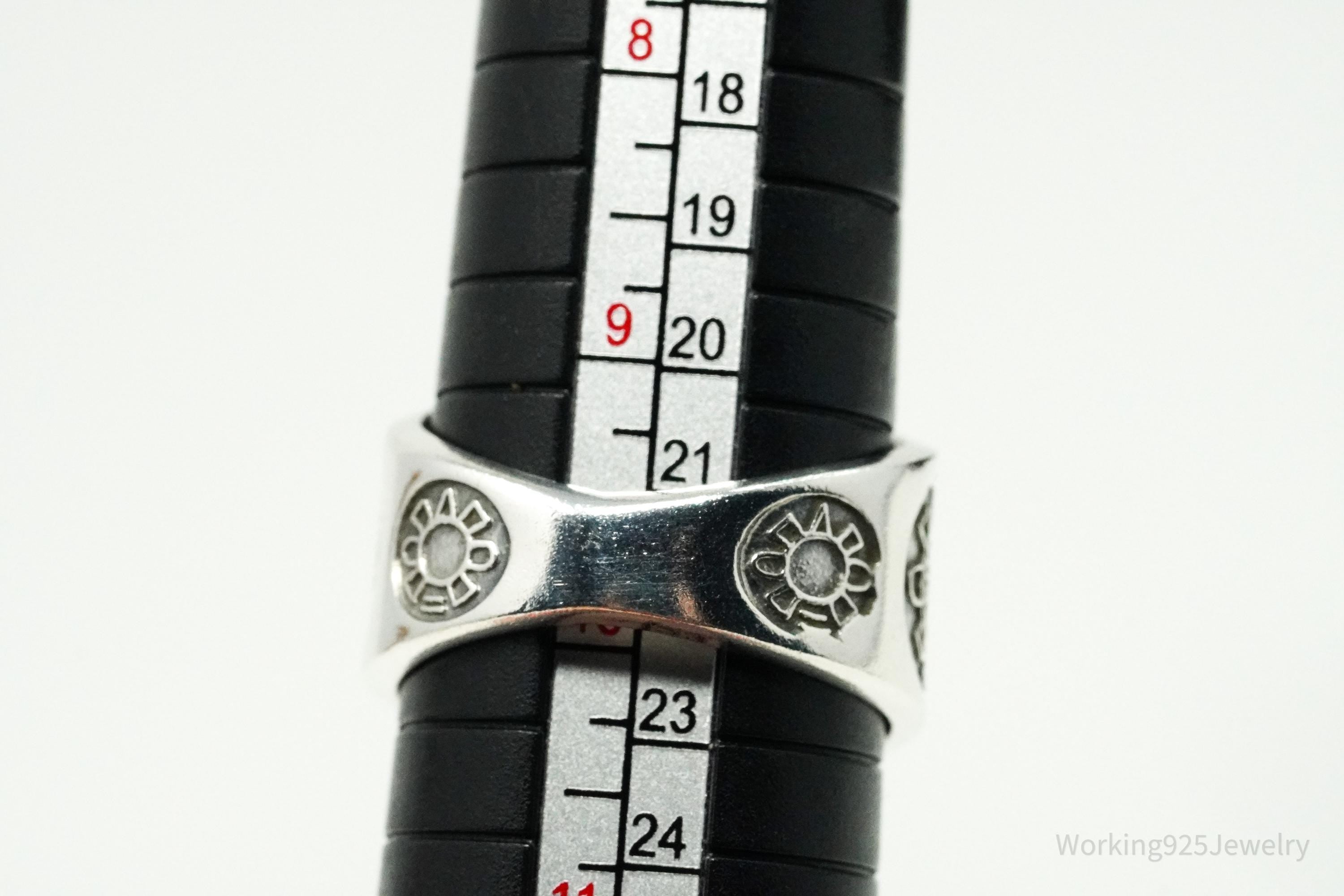 Vintage Aztec Mayan Sun Calendar Sterling Silver Ring Size 10