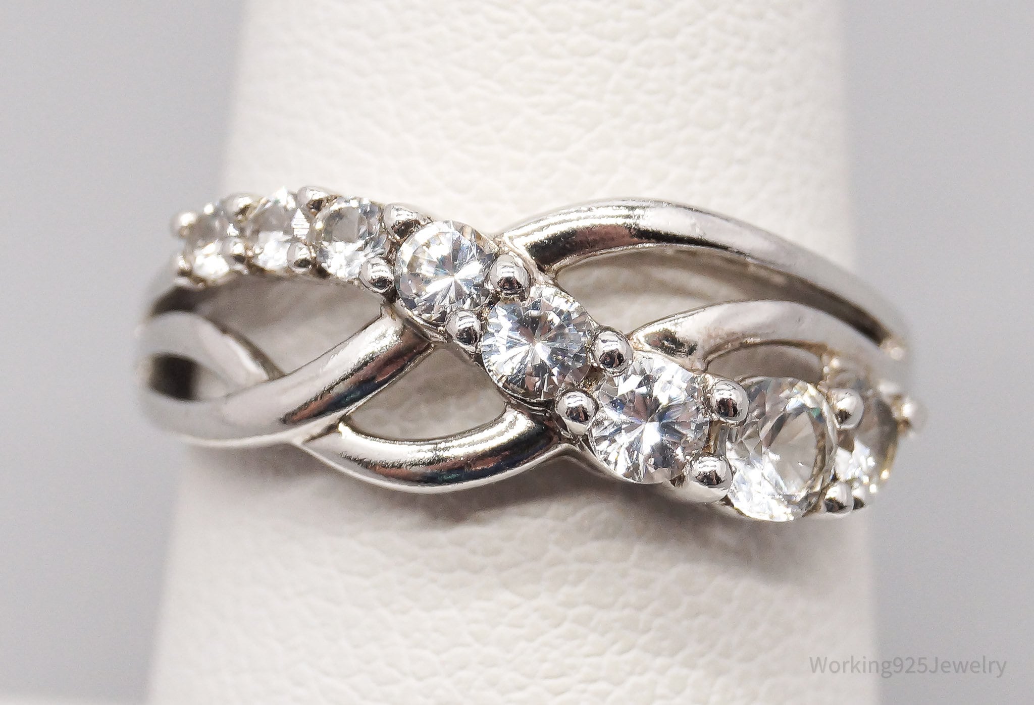 Vintage SUN White Sapphire Sterling Silver Ring - Size 6.75