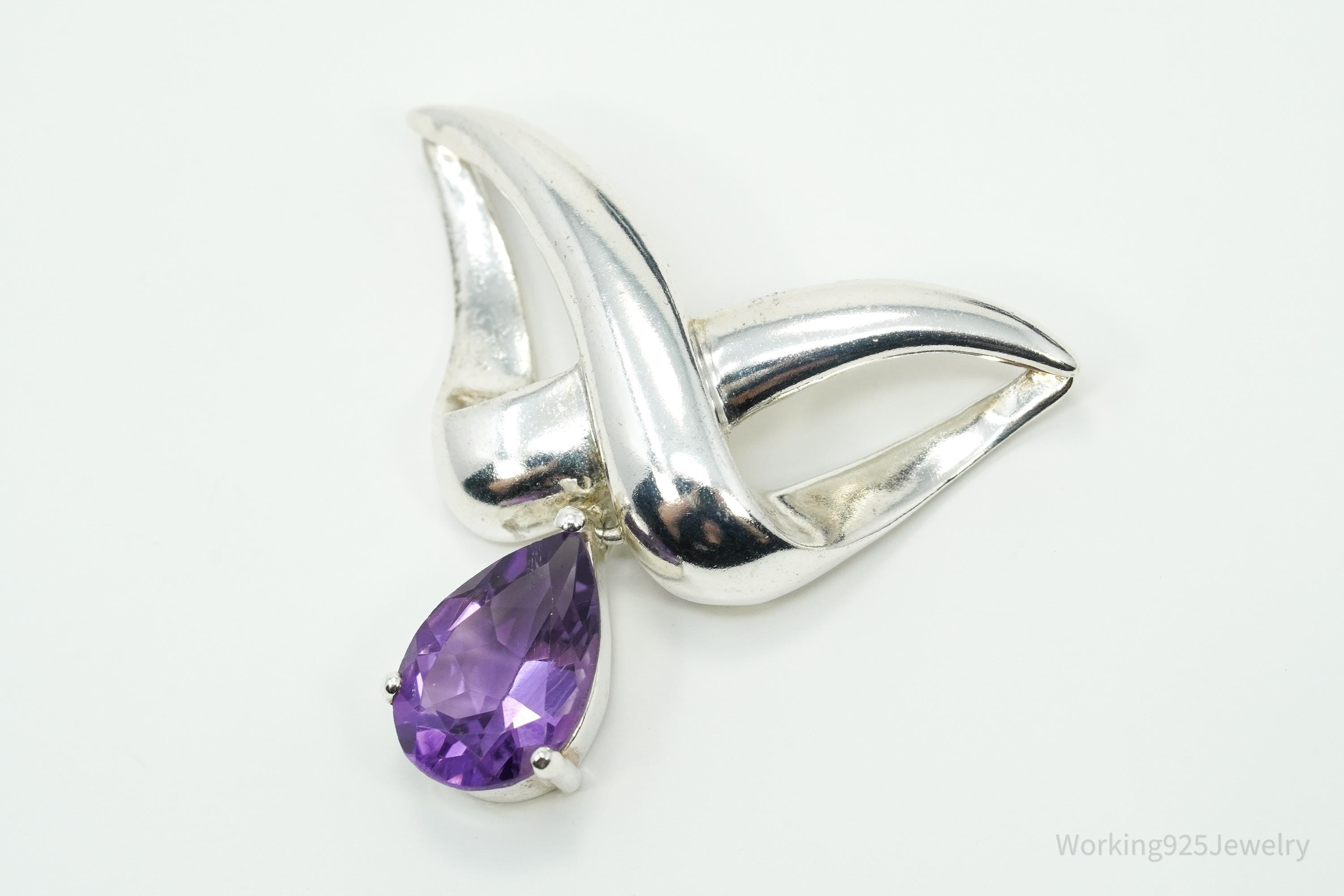 Vintage Purple Amethyst Sterling Silver Necklace Pendant