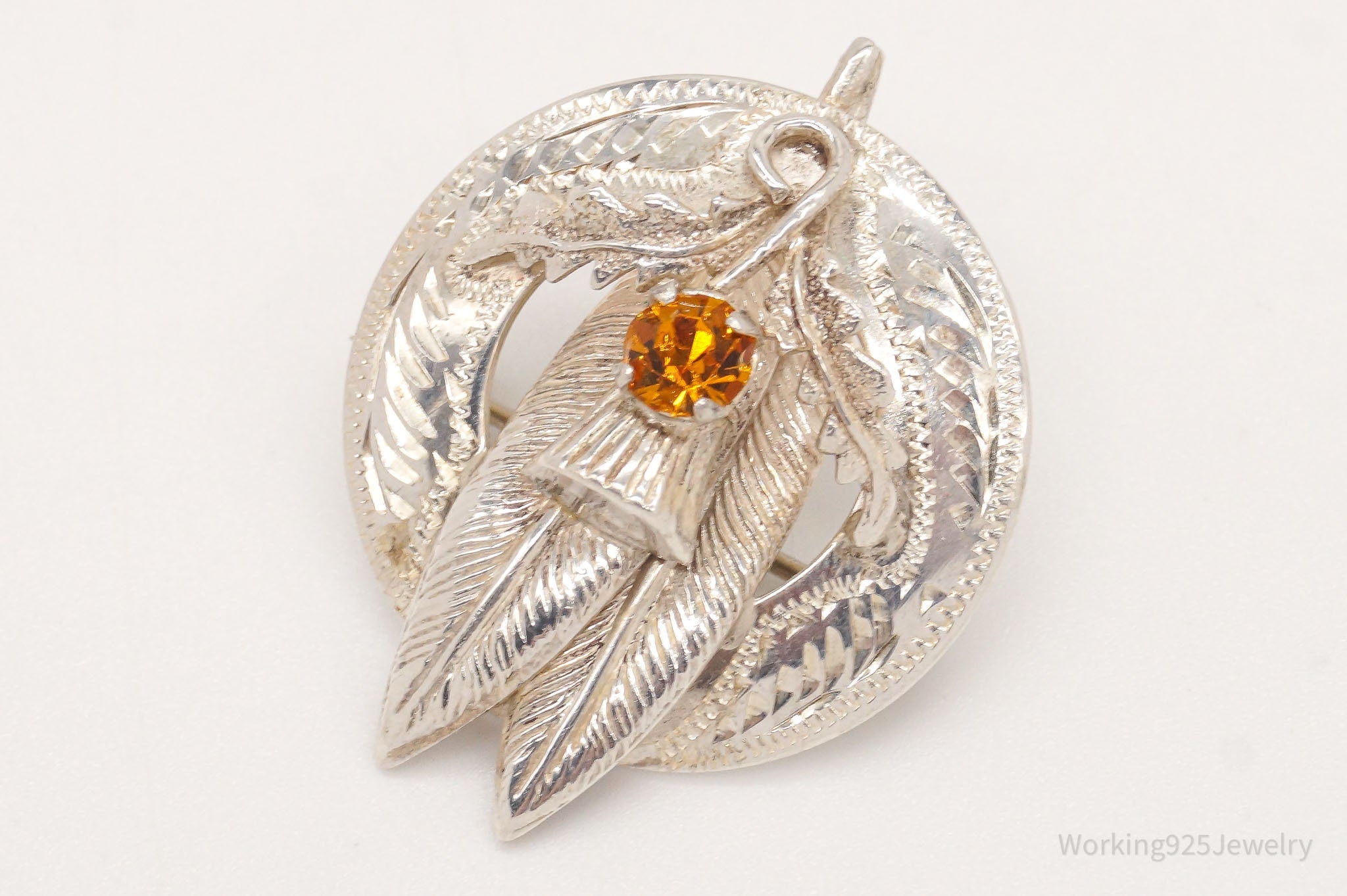 Vintage WB Ward Brothers Citrine Scottish Thistle Sterling Silver Brooch