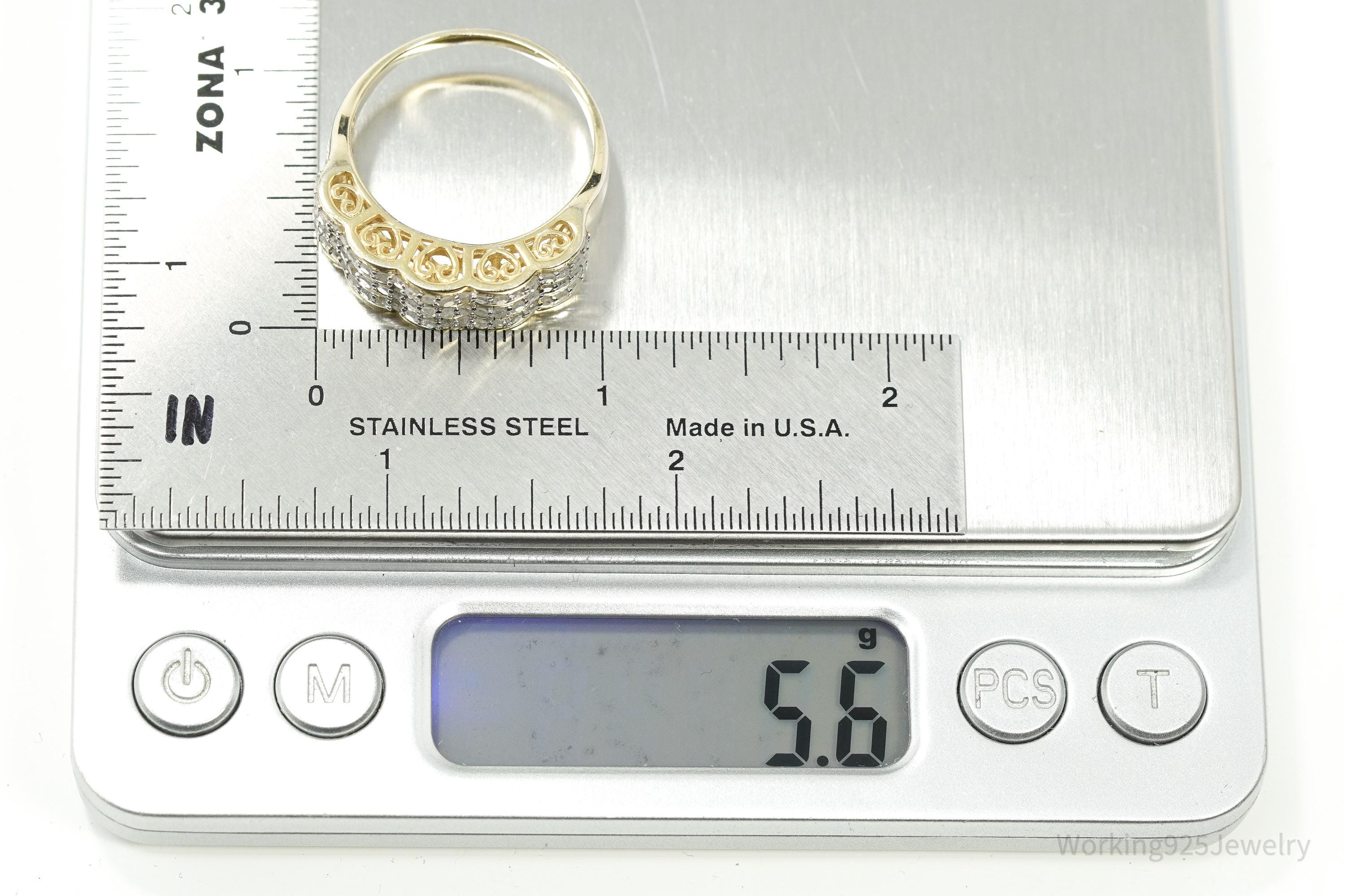 Vintage Designer SJD Diamonds Gold Vermeil Sterling Silver Ring - Size 12