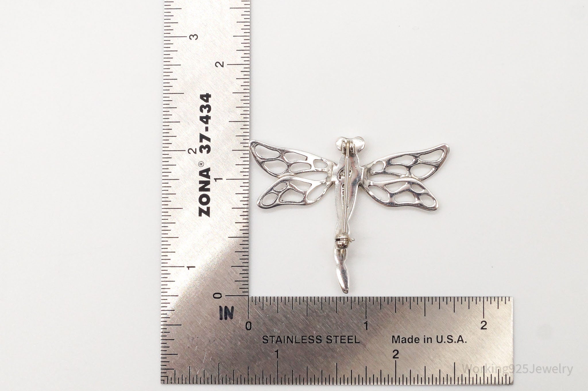 Vintage Native American EW Dragonfly Sterling Silver Brooch Pin