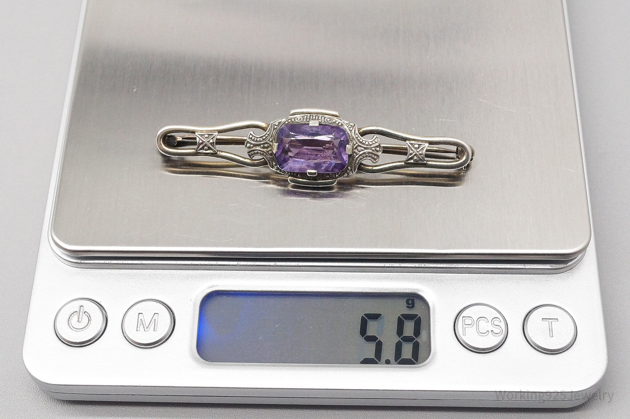 Antique Amethyst 835 Silver Pin Brooch