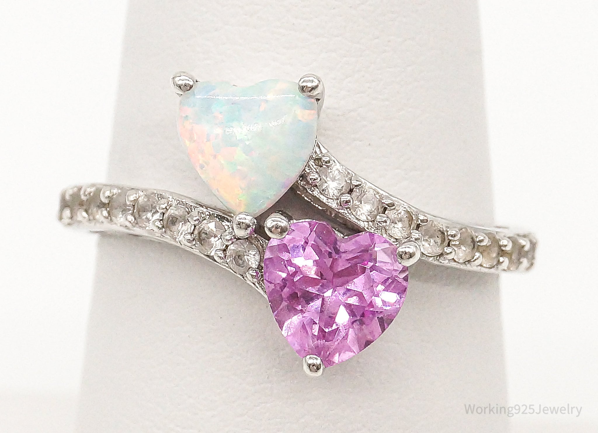 Vintage Pink Topaz Opal Cubic Zirconia Sterling Silver Ring - Size 7