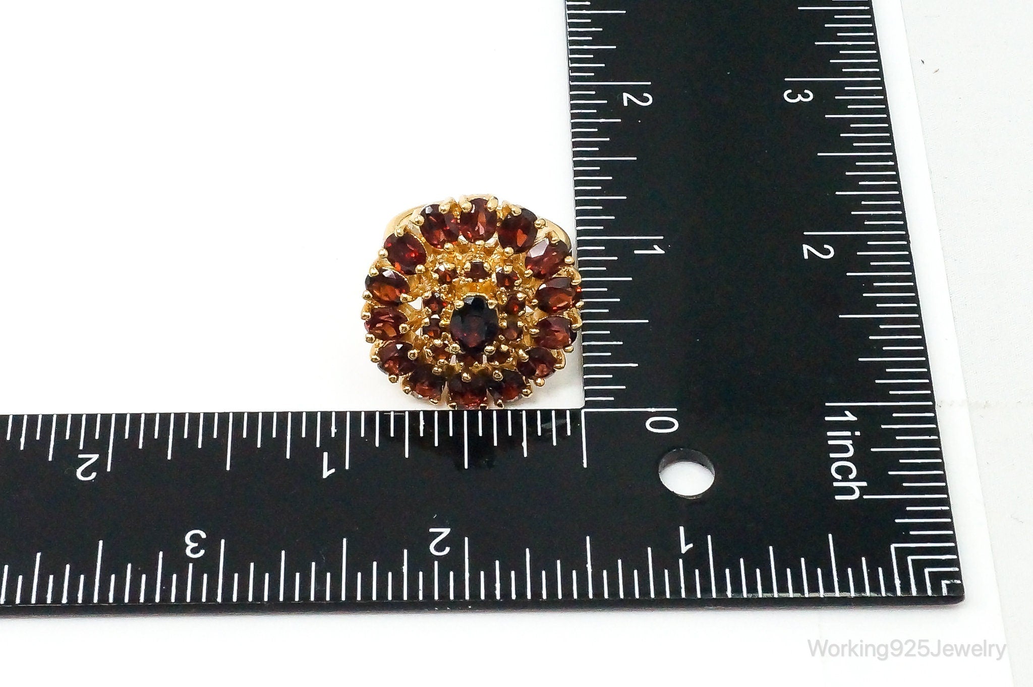 Vintage Red Garnet Cluster Gold Vermeil Sterling Silver Statement Ring Size 8