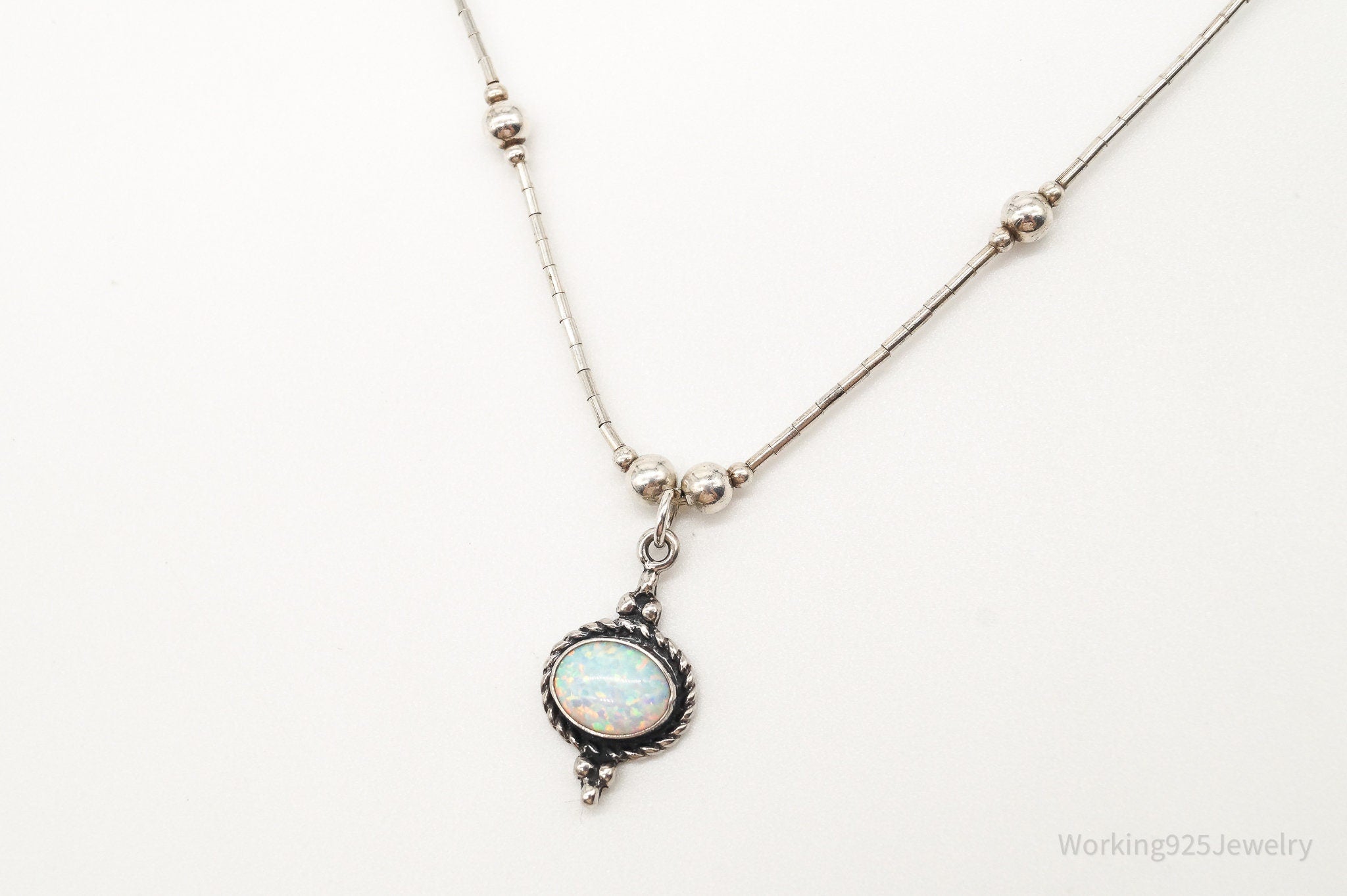 Vintage White Opal Southwestern Sterling Silver Necklace