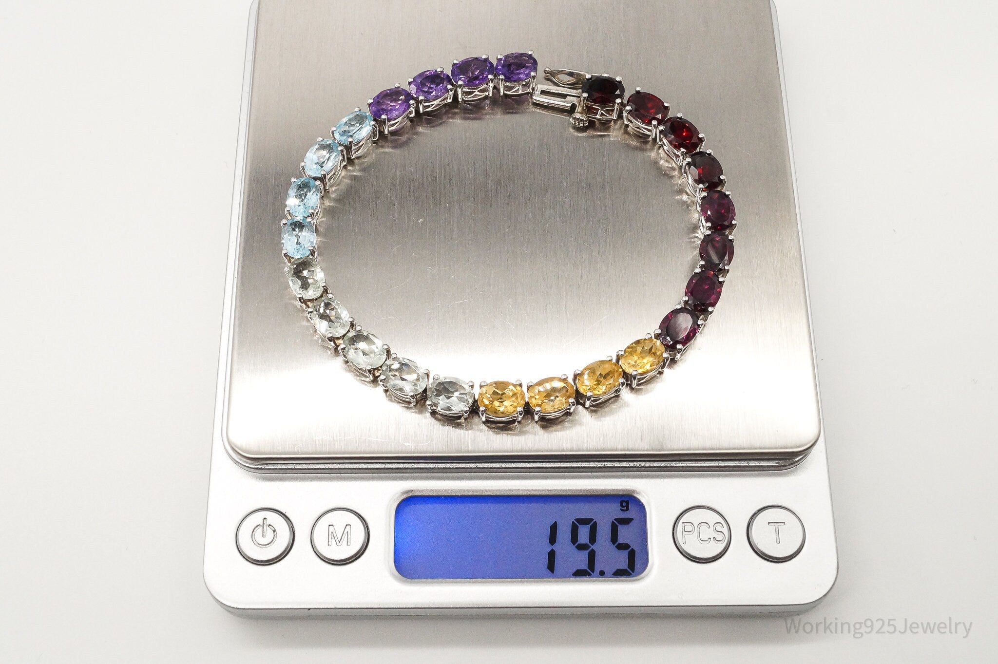 Vintage Large Multi Gemstones Sterling Silver Bracelet